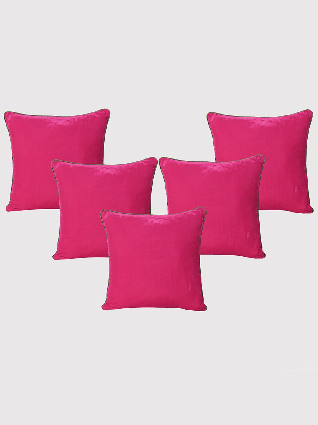 

OUSSUM 5 Pieces Pink & Green Solid Velvet Square Cushion Covers