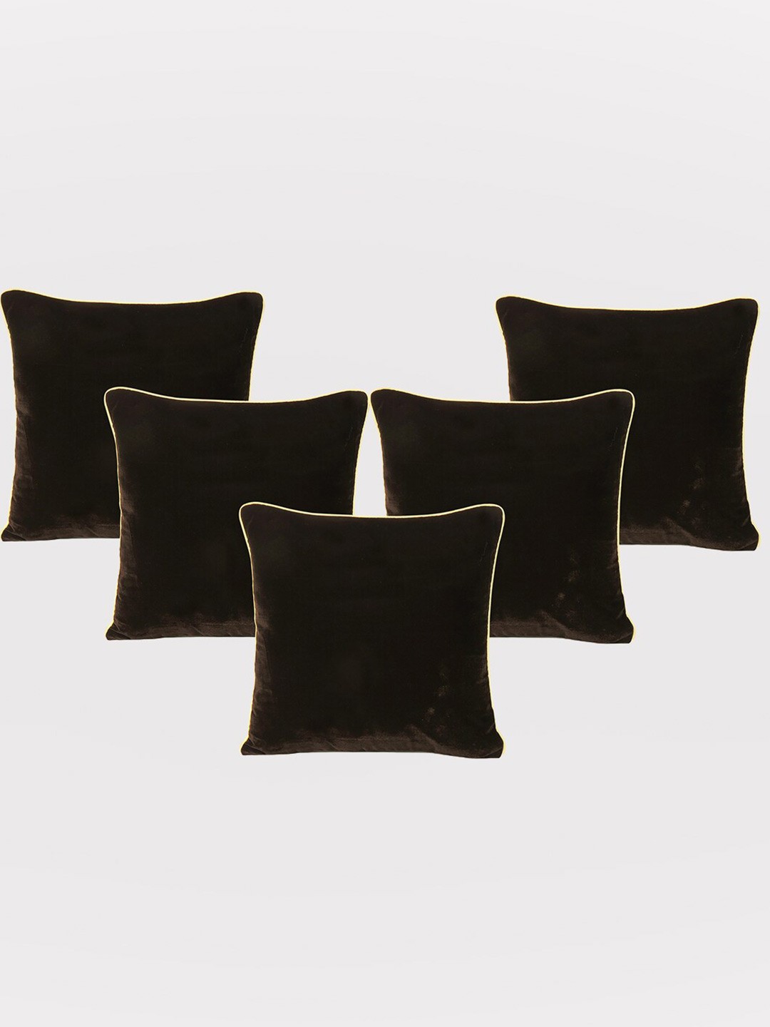 

OUSSUM 5 Pieces Brown & Cream-Coloured Velvet Square Cushion Covers