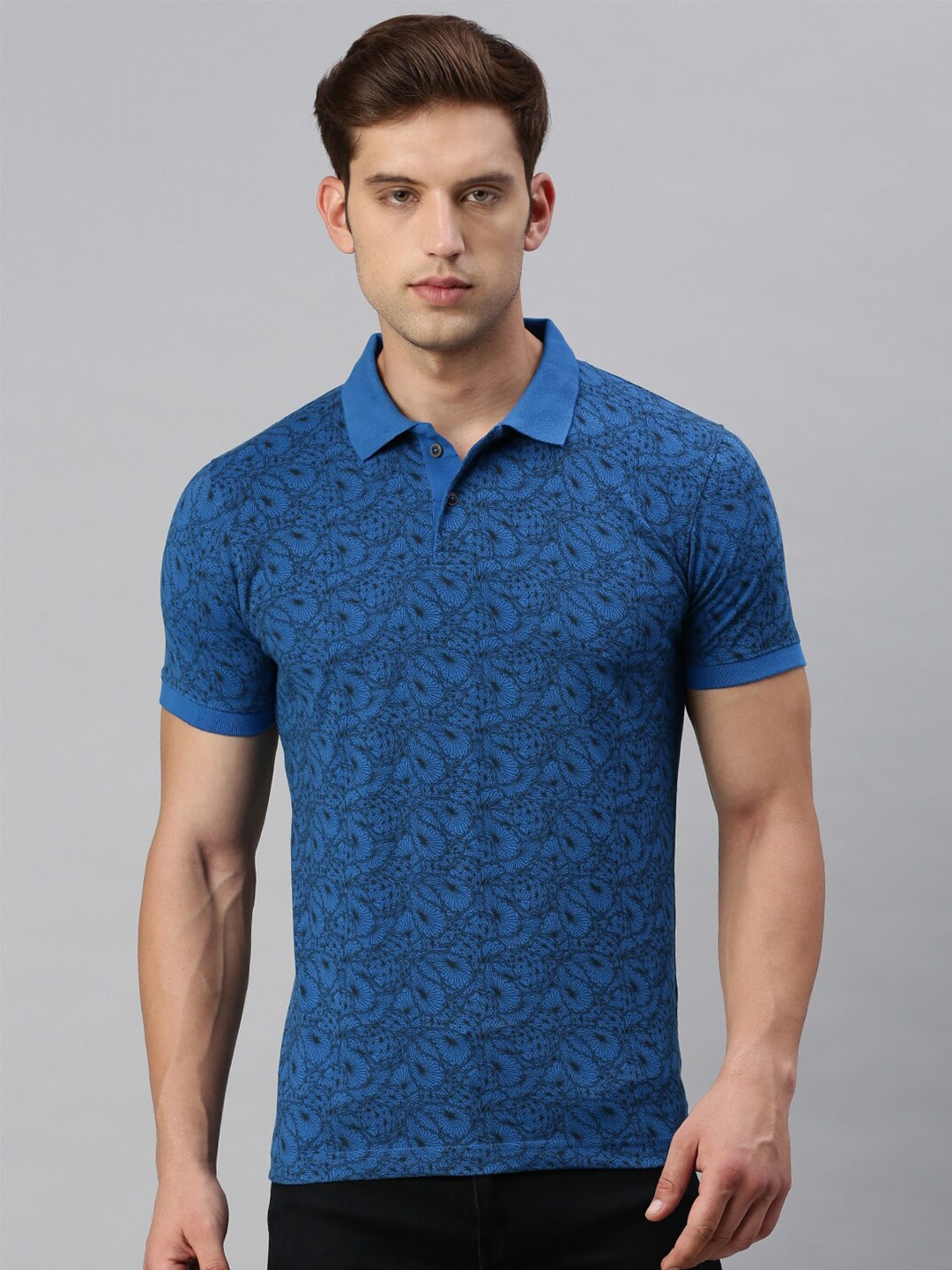 

VRIKSH Conversational Printed Polo Collar Cotton Regular T-shirt, Teal