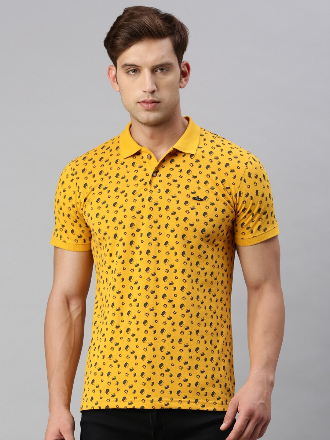 

VRIKSH Conversational Printed Polo Collar Cotton Regular T-shirt, Yellow