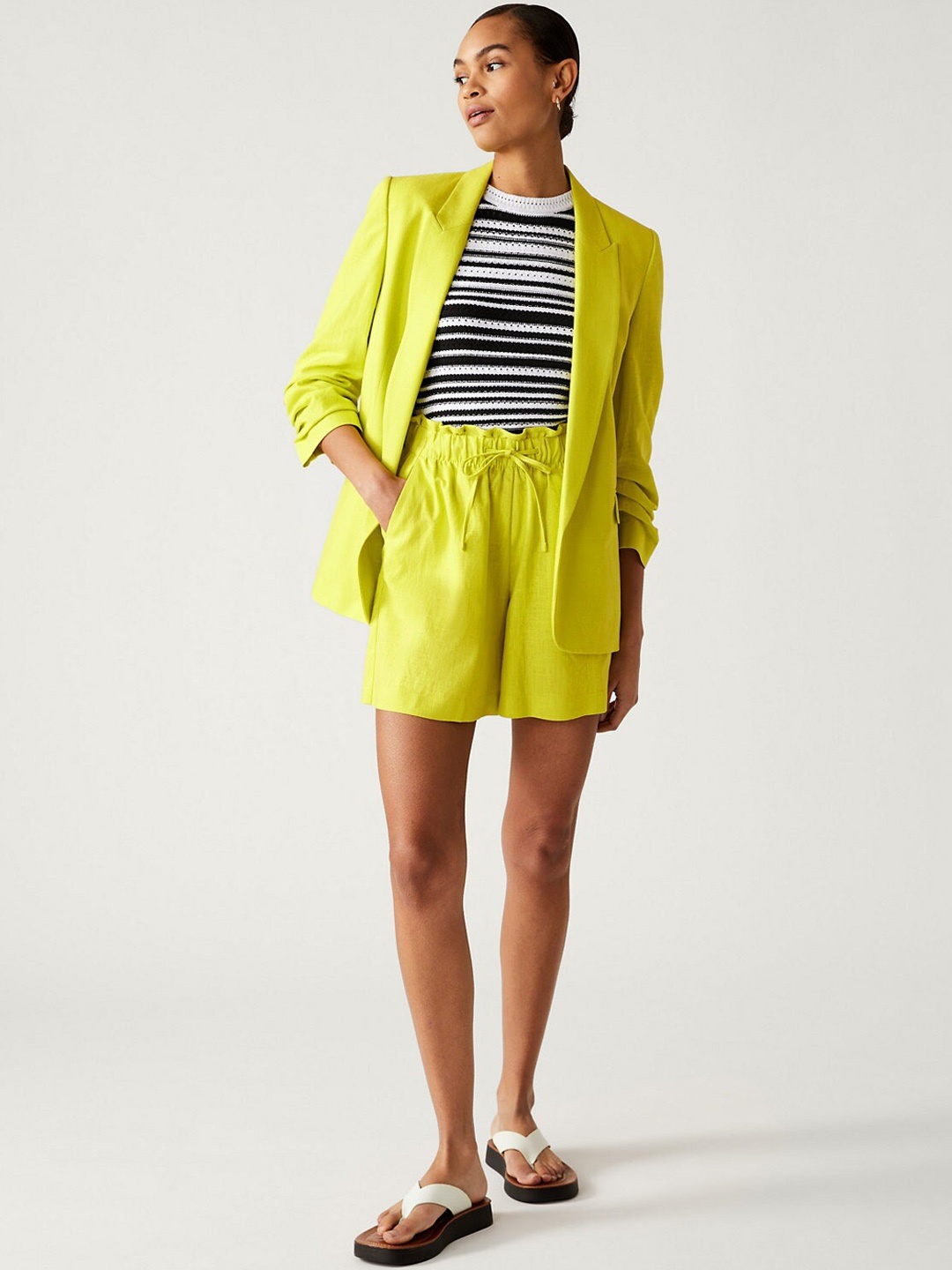 

Marks & Spencer Women High-Rise Regular Shorts, Lime green