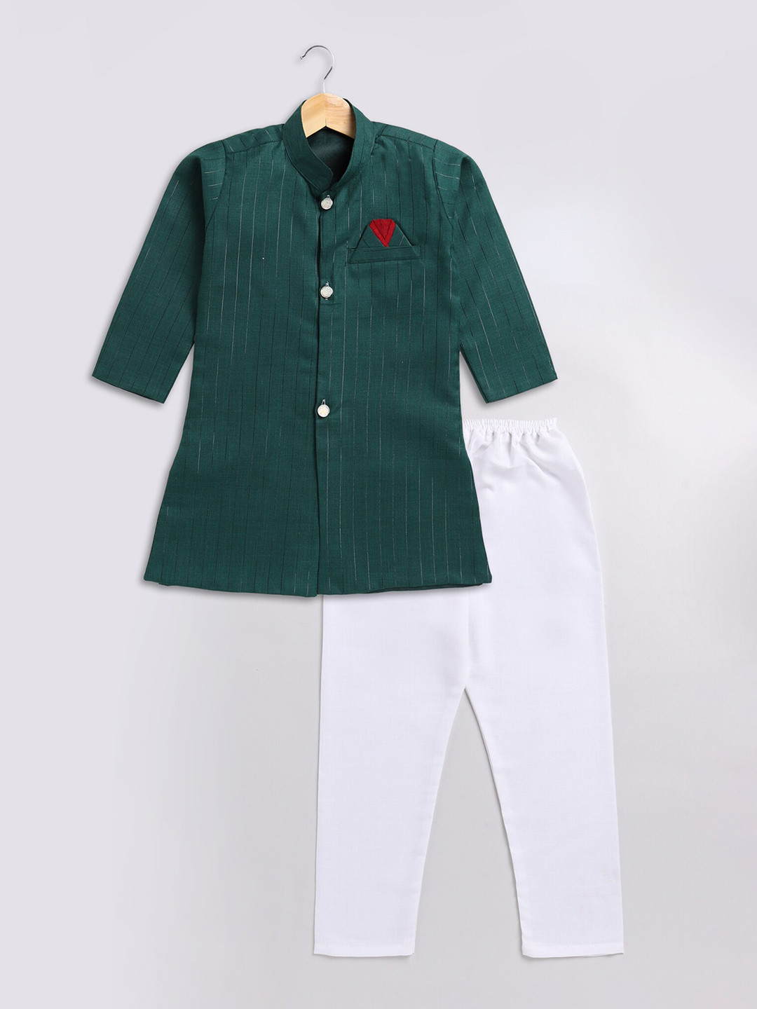 

SmartRAHO Boys Striped Regular Pure Cotton Kurta With Pyjamas, Green
