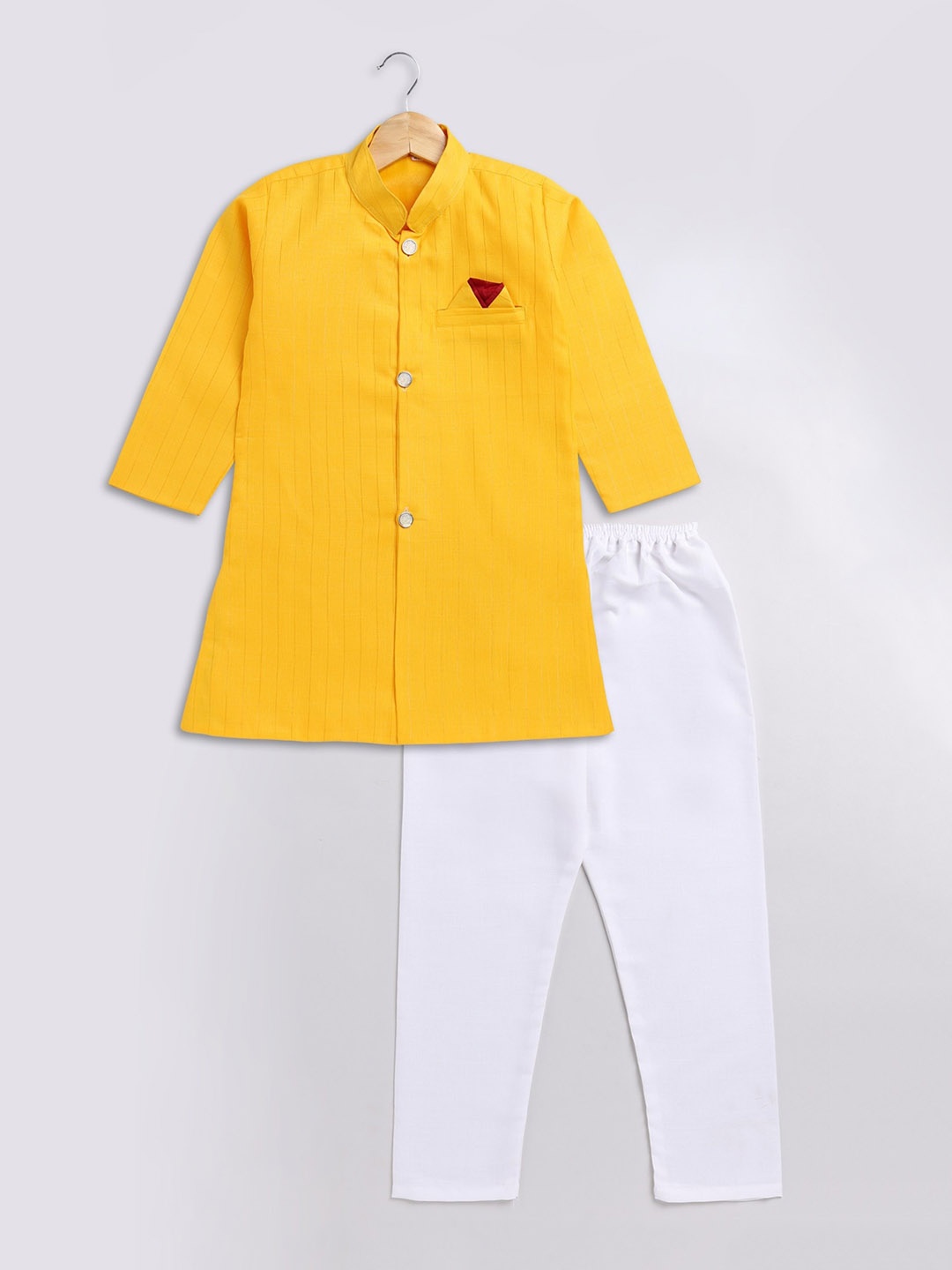 

SmartRAHO Boys Striped Pure Cotton Kurta With Pyjamas, Yellow