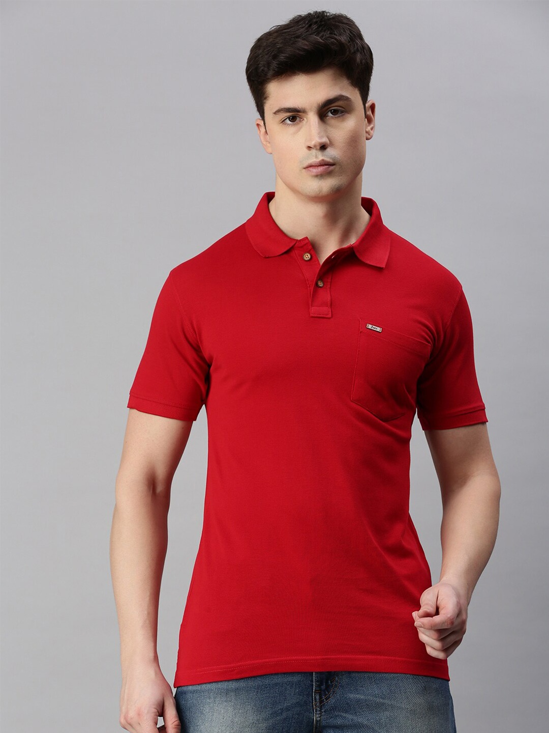 

ZEDD Polo Collar Pockets Cotton T-shirt, Red