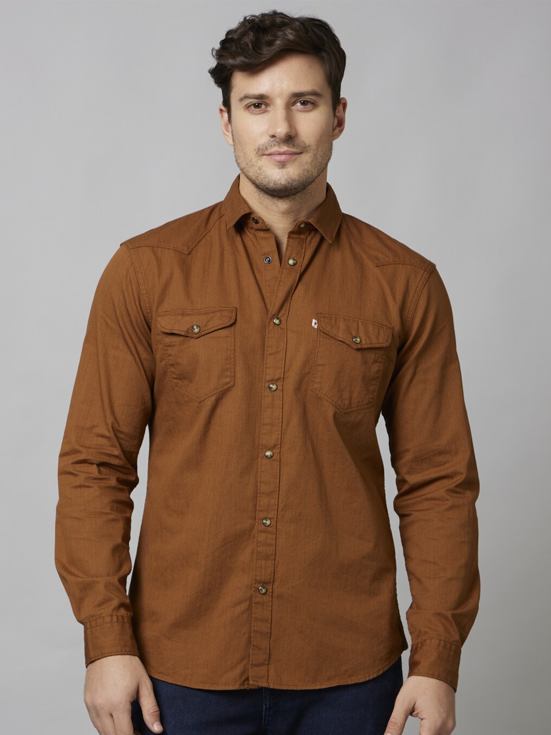 

Celio Classic Spread Collar Cotton Casual Shirt, Rust