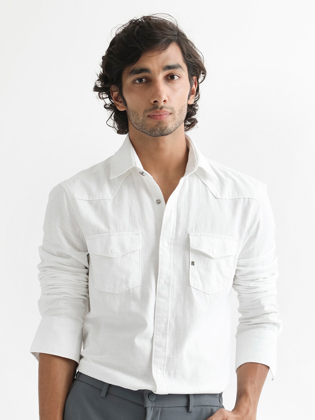 

RARE RABBIT Men Taison Regular Fit Spread Collar Cotton Shirt, White