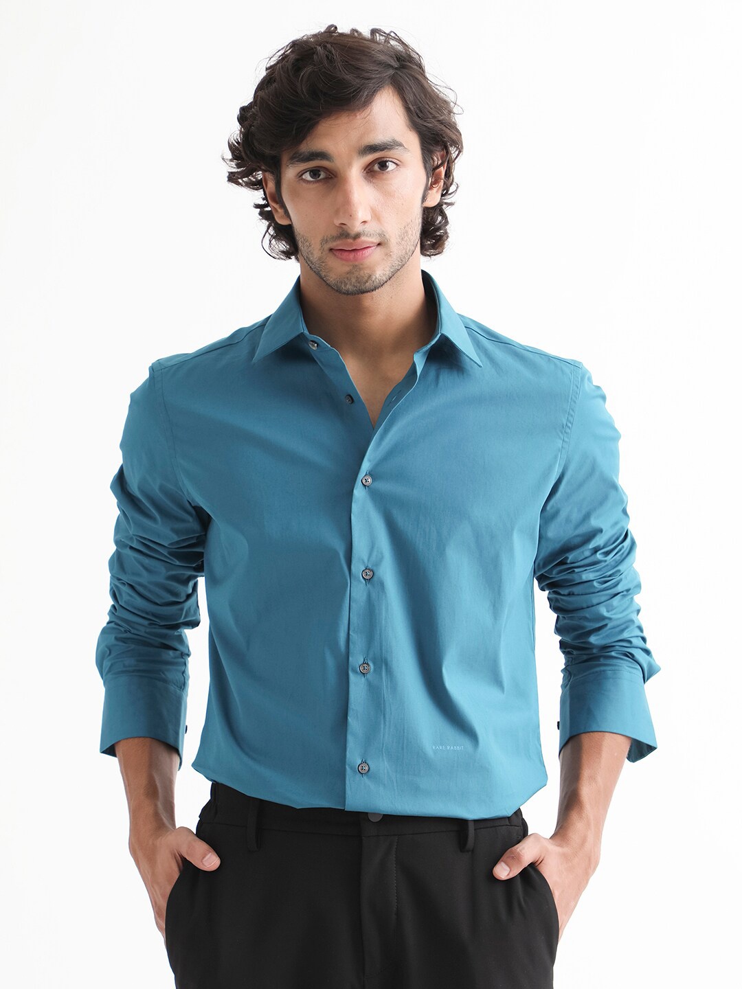 

RARE RABBIT Men Neutronss Regular Fit Spread Collar Cotton Shirt, Teal