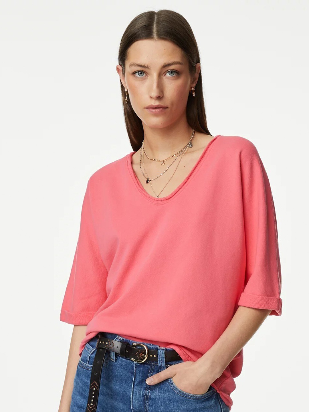 

Marks & Spencer V-Neck Pure Cotton Sweatshirt, Pink