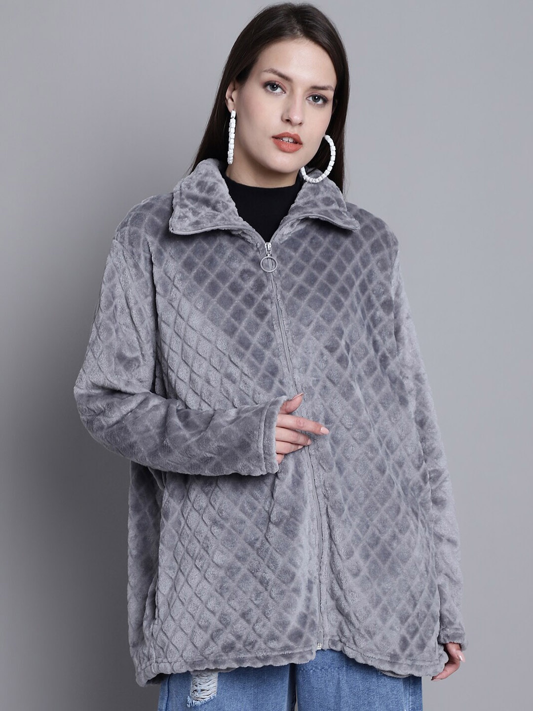 

NoBarr Spread Collar Lightweight Longline Open-Front Tailored Jacket, Grey