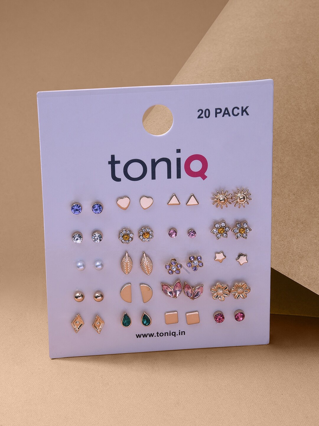 

ToniQ Set Of 20 Gold Plated CZ Studded Studs Earrings