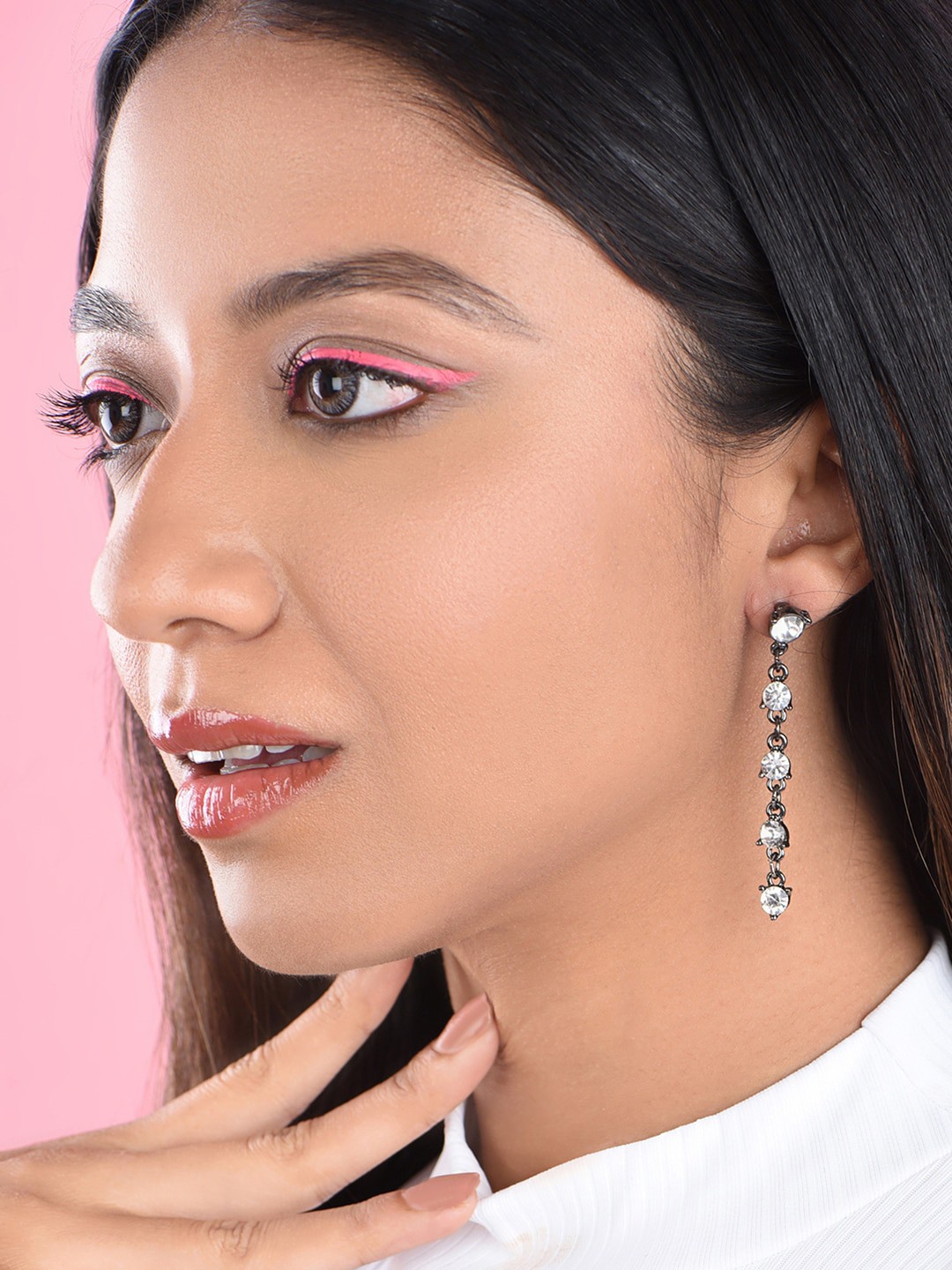 

ToniQ CZ Studded Drop Earrings, Silver