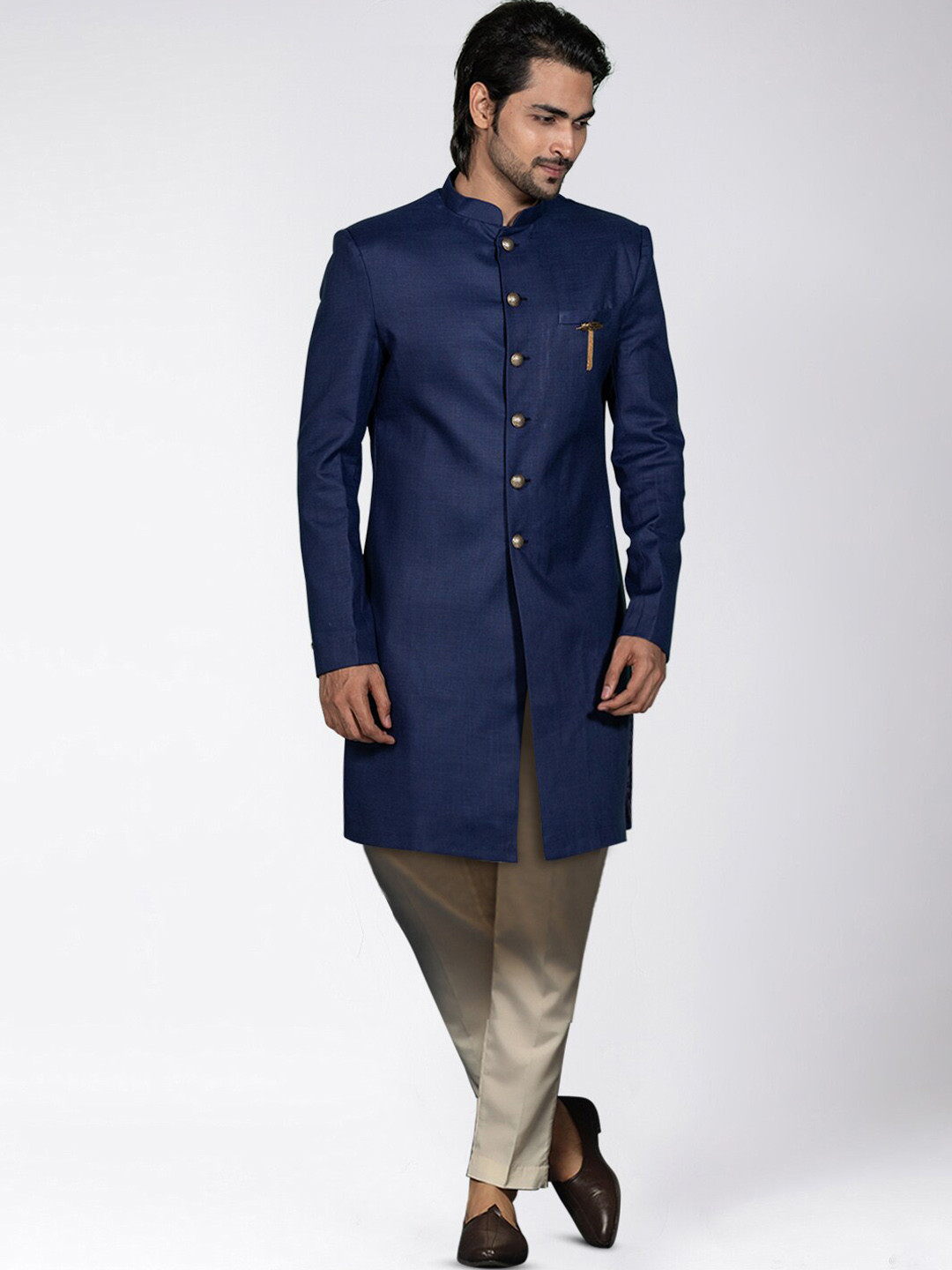 

KISAH Men Cotton Indowestern Sherwani Set, Navy blue