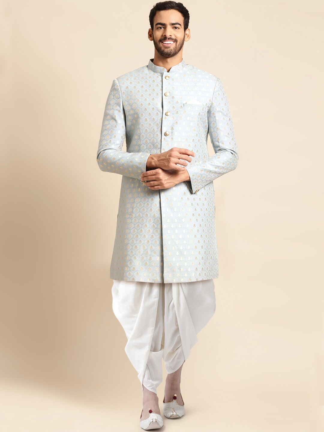 

KISAH Men Self Design Indowestern Sherwani Set, Blue