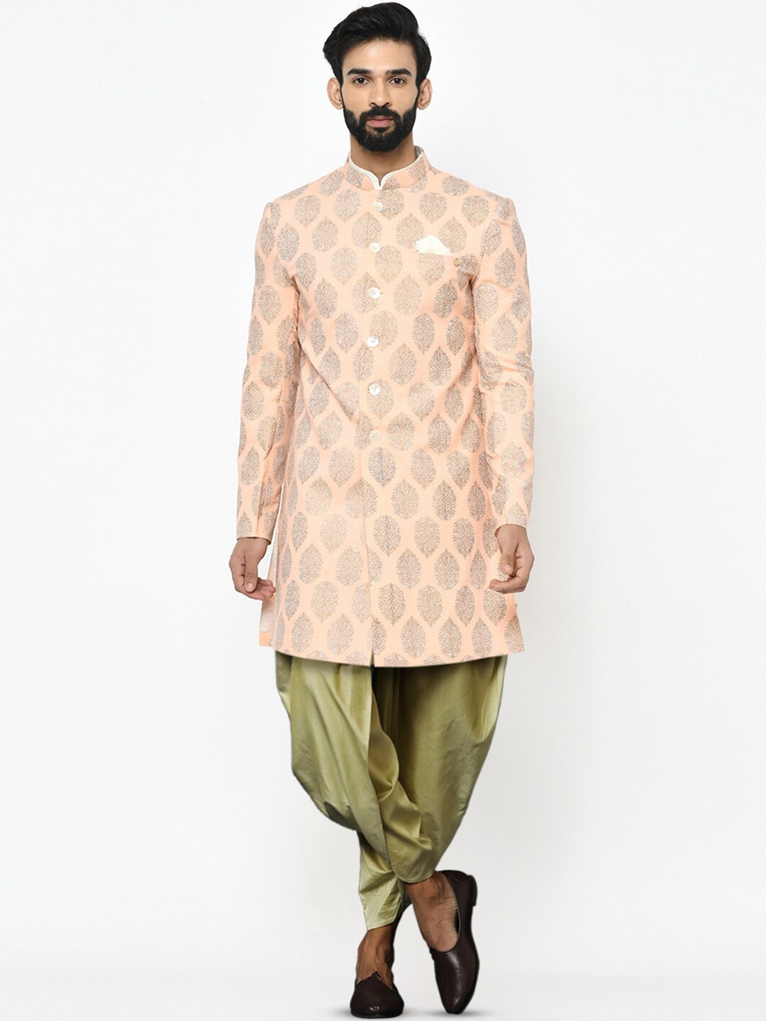 

KISAH Men Self-Design Cotton Indowestern Sherwani Set, Pink