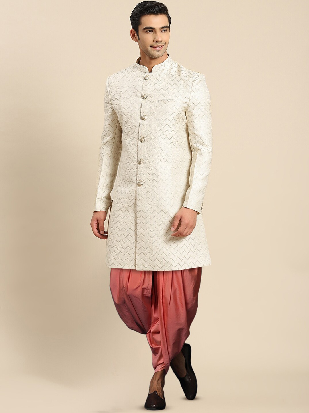 

KISAH Men Self-Design Cotton Indowestern Sherwani, White