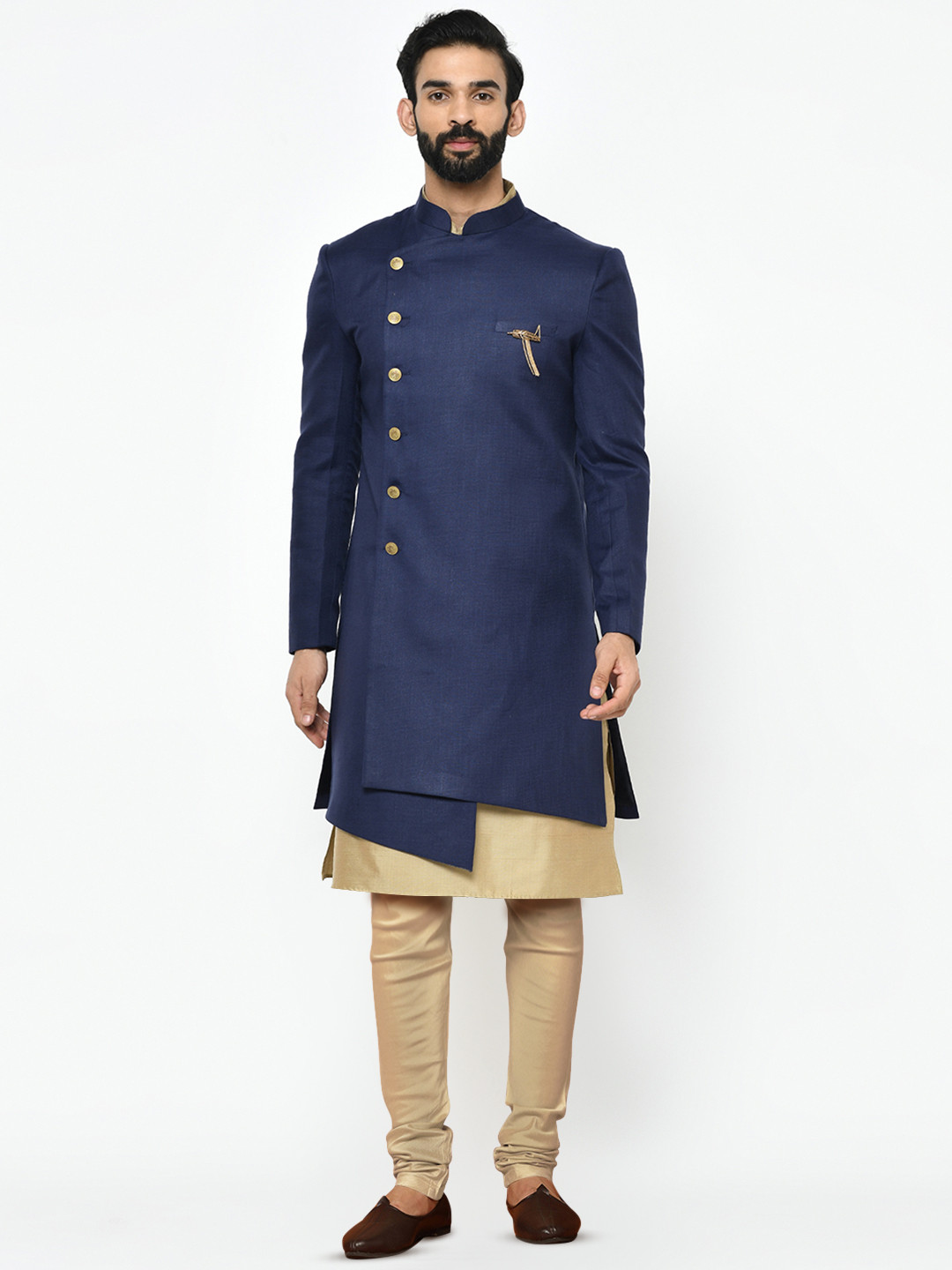 

KISAH Men Cotton Indowestern Sherwani Set, Blue