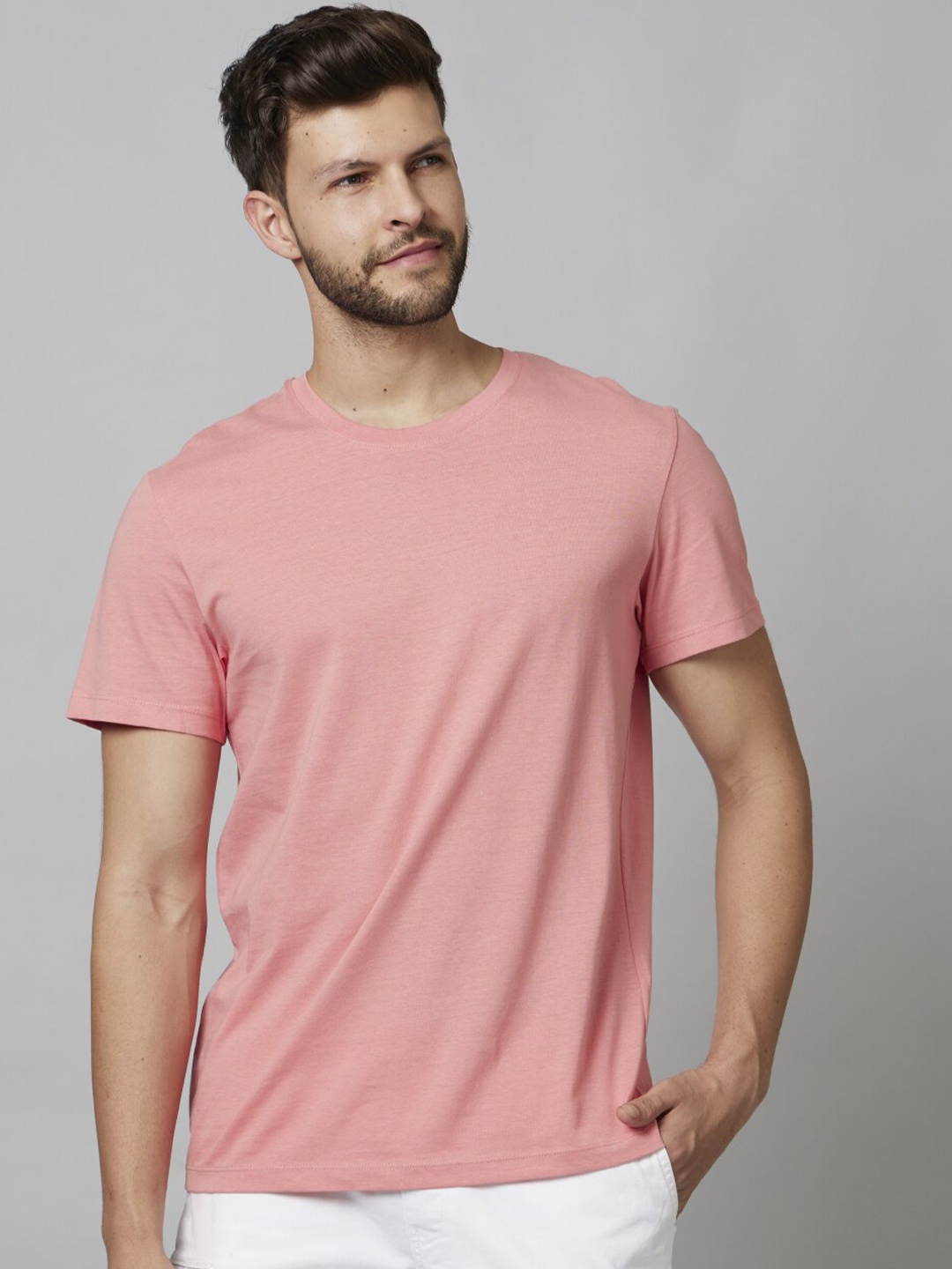 

Celio Round Neck Cotton Casual T-Shirt, Pink