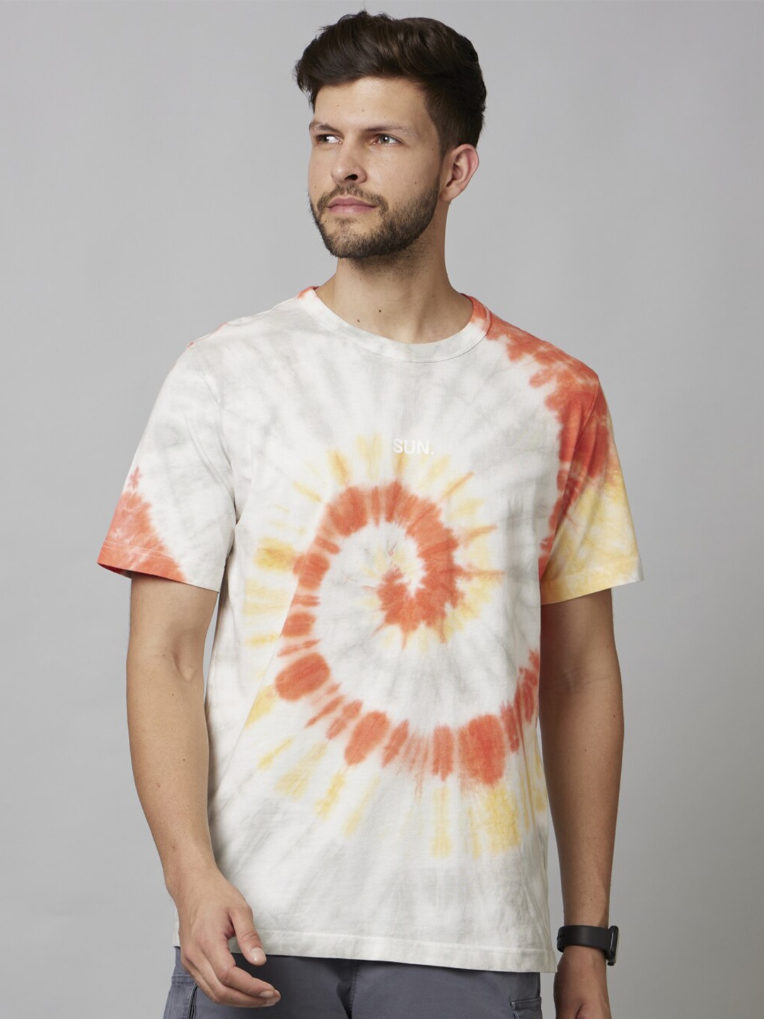 

Celio Tie and Dye Cotton Casual T-Shirt, Orange