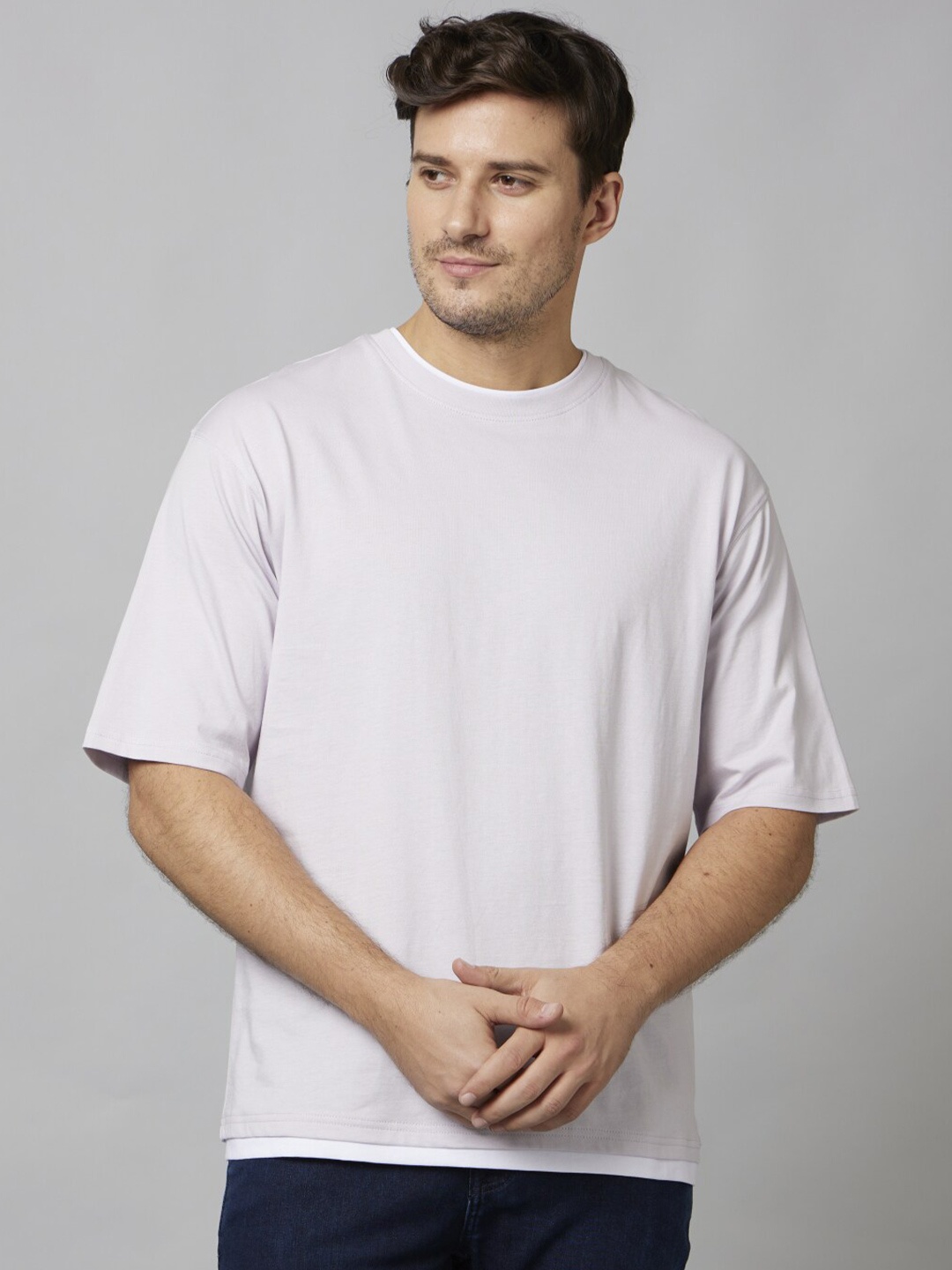 

Celio Drop Shoulder Sleeves Cotton Loose Fit T-Shirt, Violet