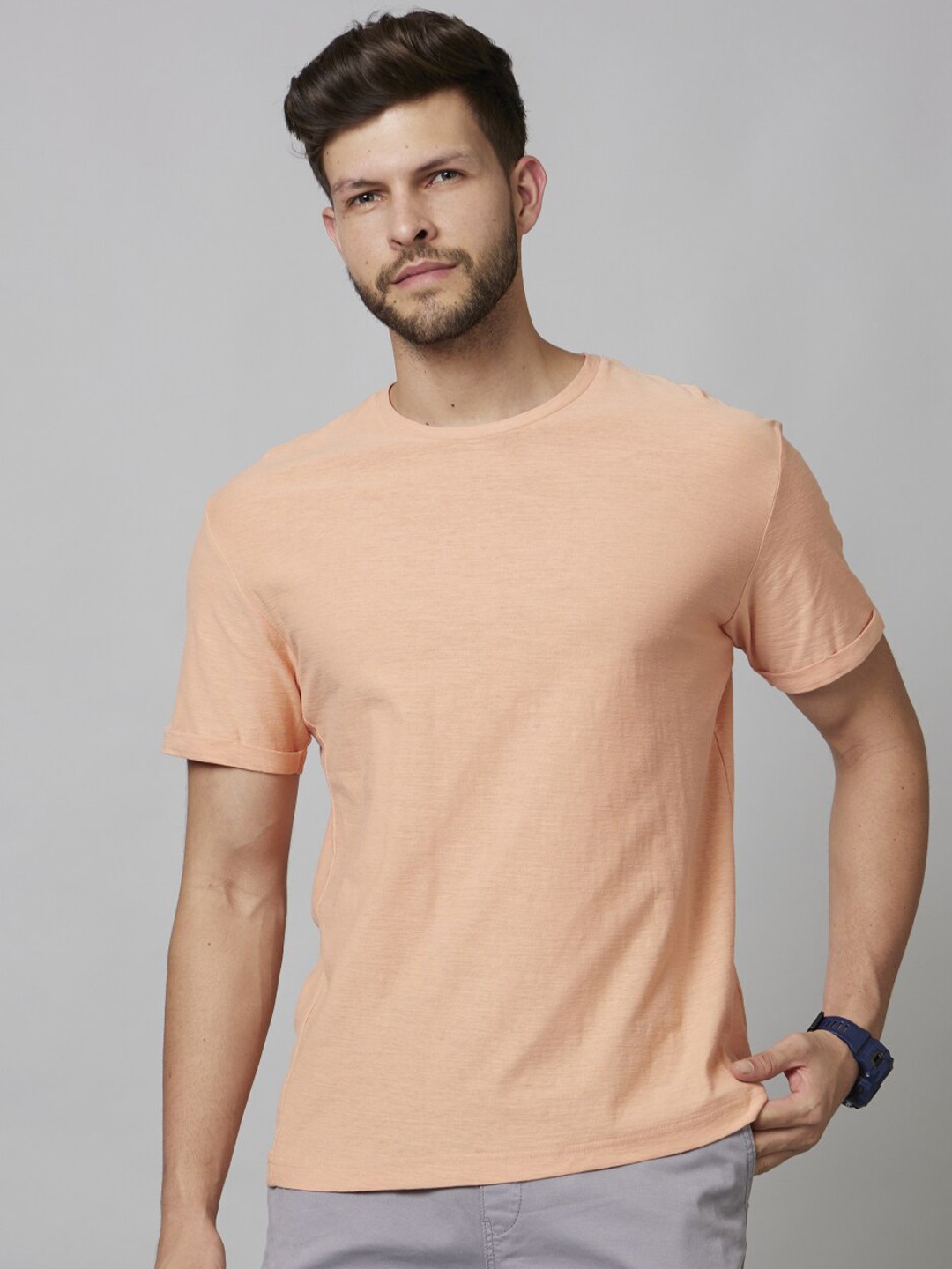 

Celio Round Neck Short Sleeves Cotton T-Shirt, Peach