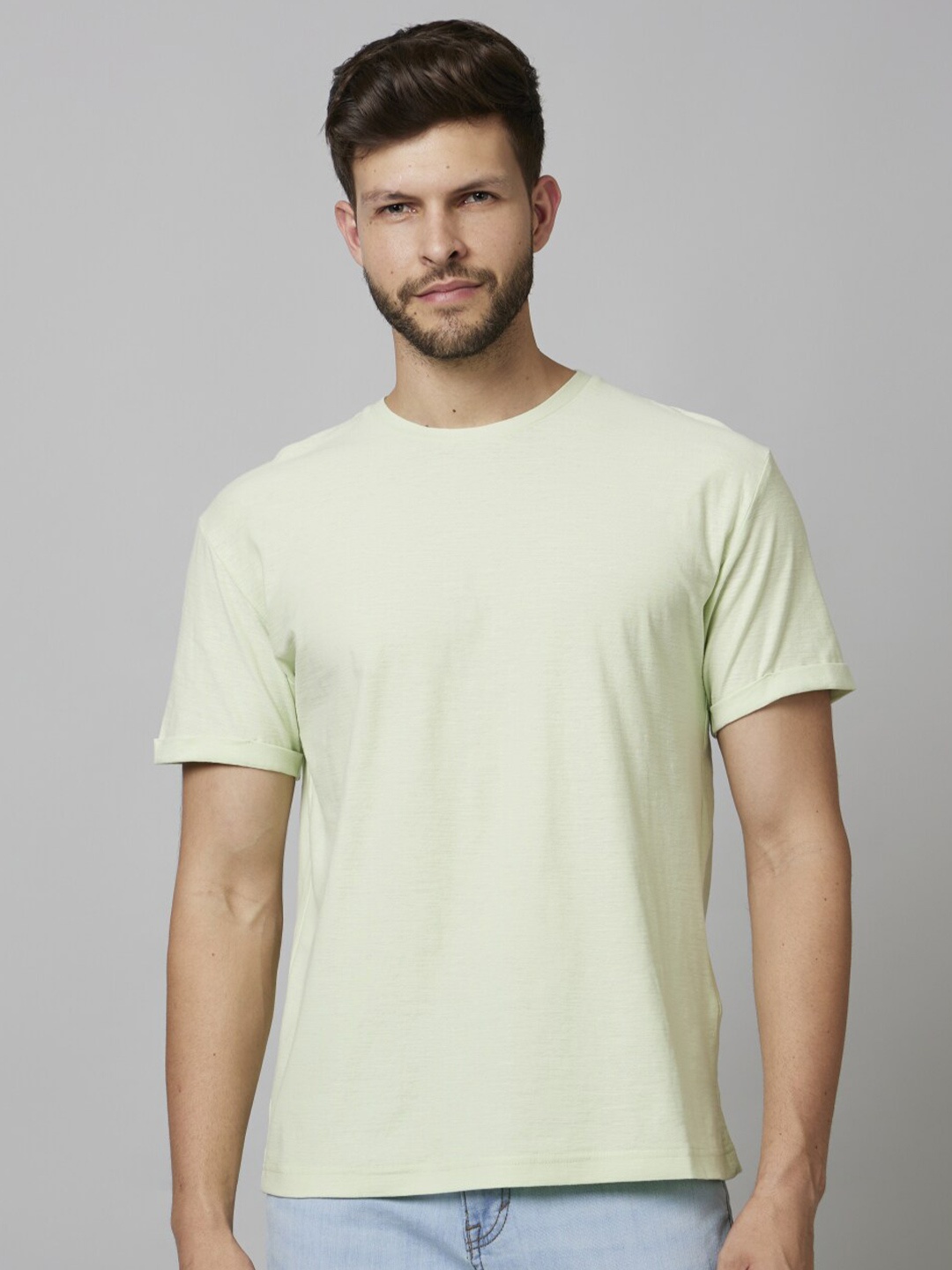 

Celio Round Neck Relaxed Fit Knitted Cotton T-Shirt, Green