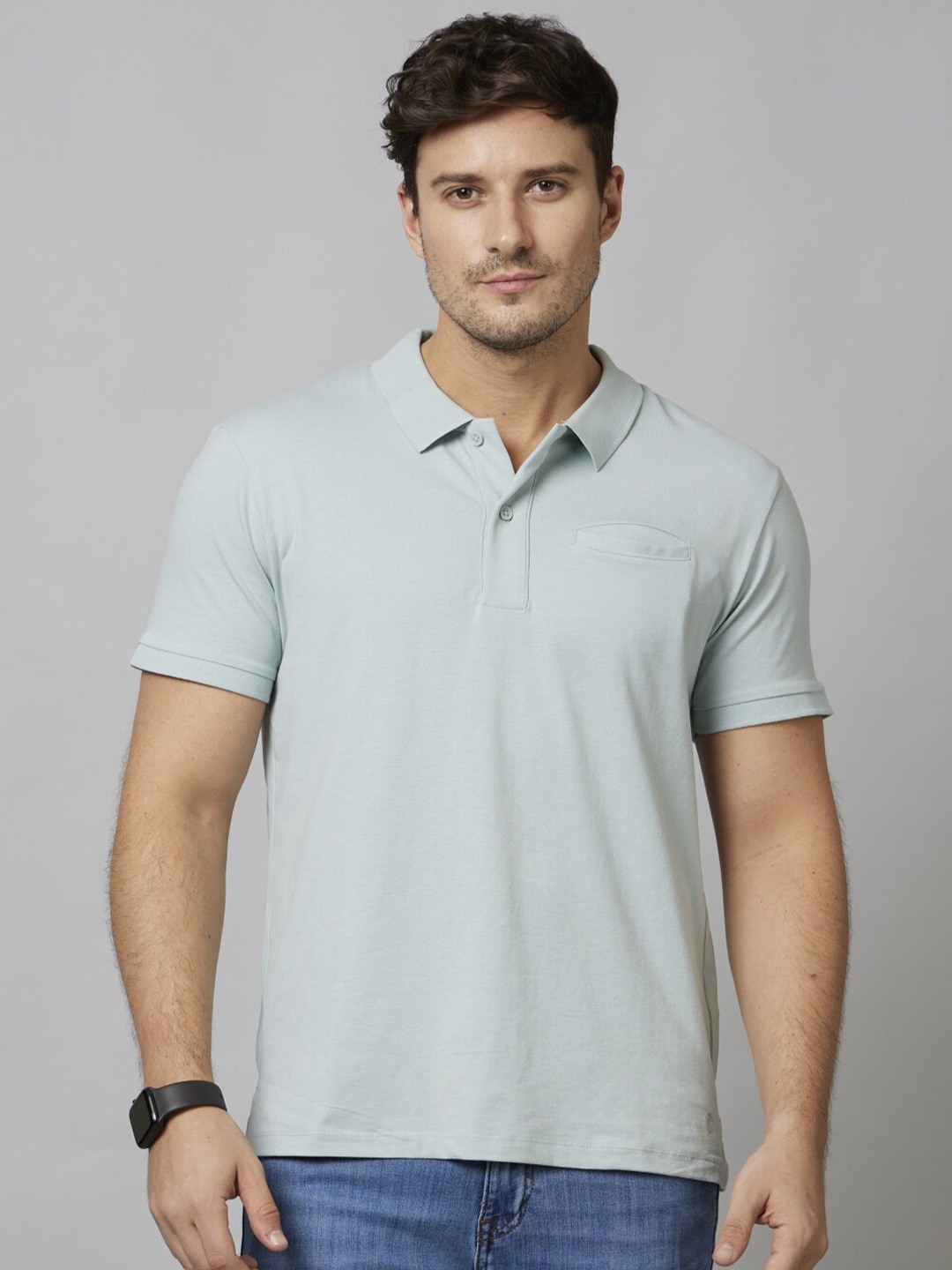 

Celio Polo Collar Slim Fit Knitted Cotton T-Shirt, Blue