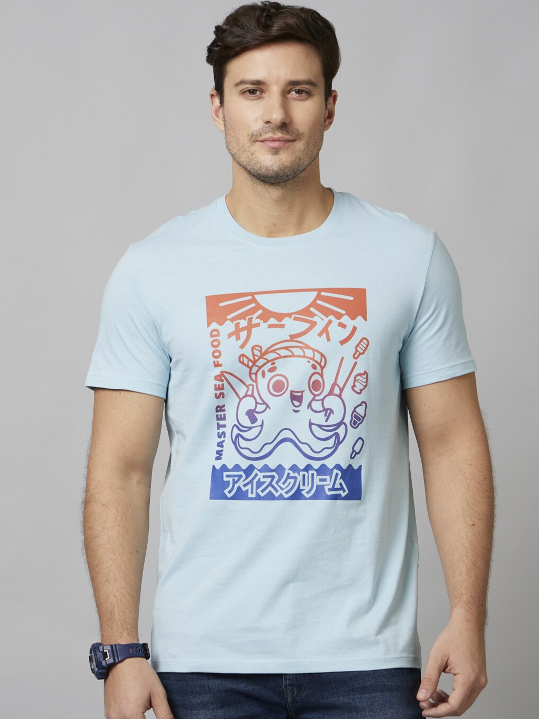 

Celio Graphic Printed Cotton T-shirt, Blue