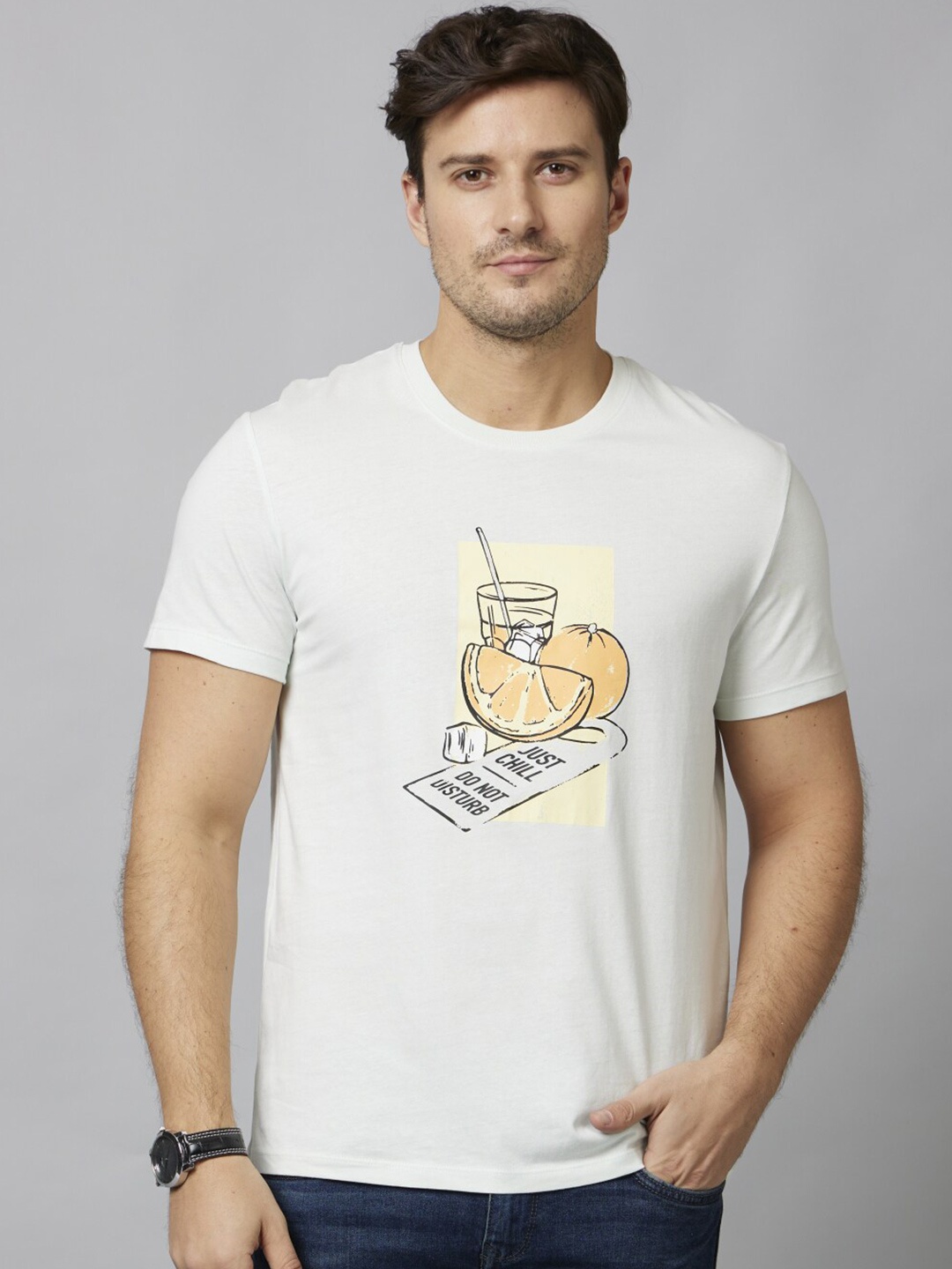 

Celio Graphic Printed Cotton T-shirt, White