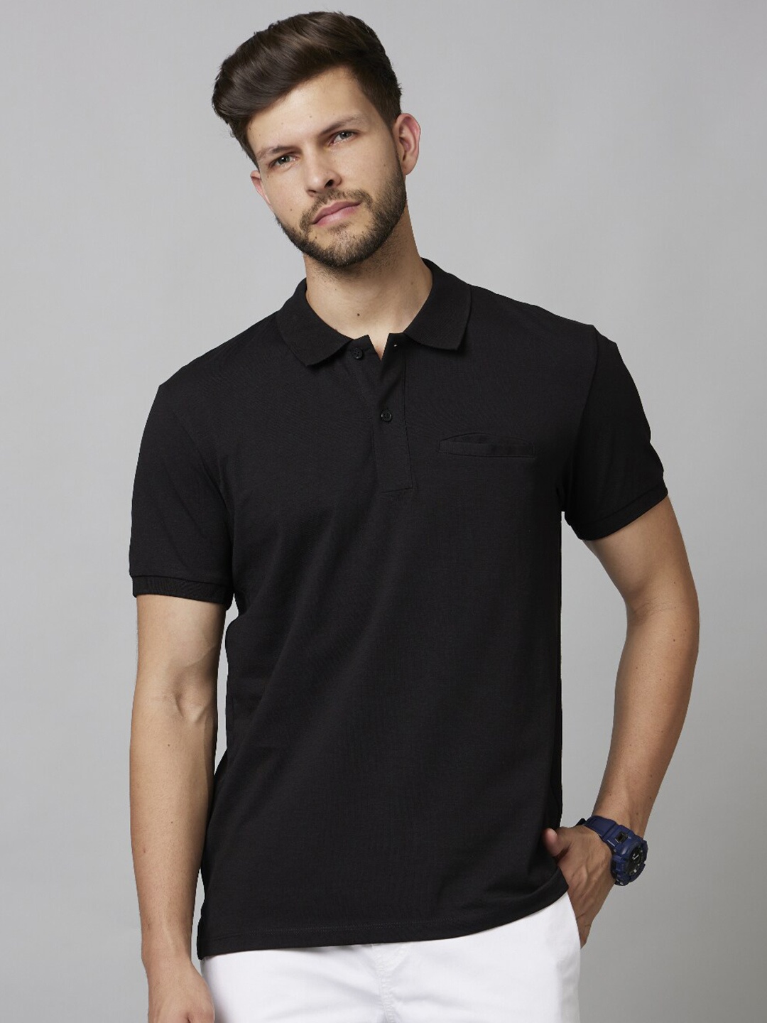 

Celio Polo Collar Pockets Cotton T-shirt, Black