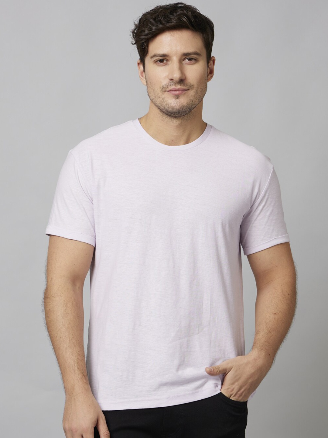 

Celio Solid Round Neck Cotton T-shirt, Purple