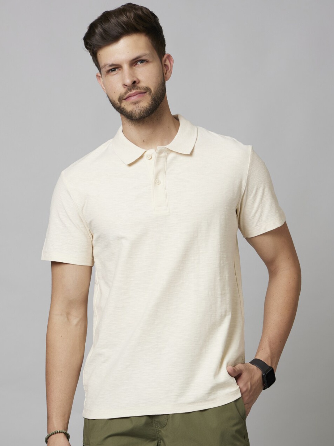 

Celio Polo Collar Cotton T-shirt, Beige