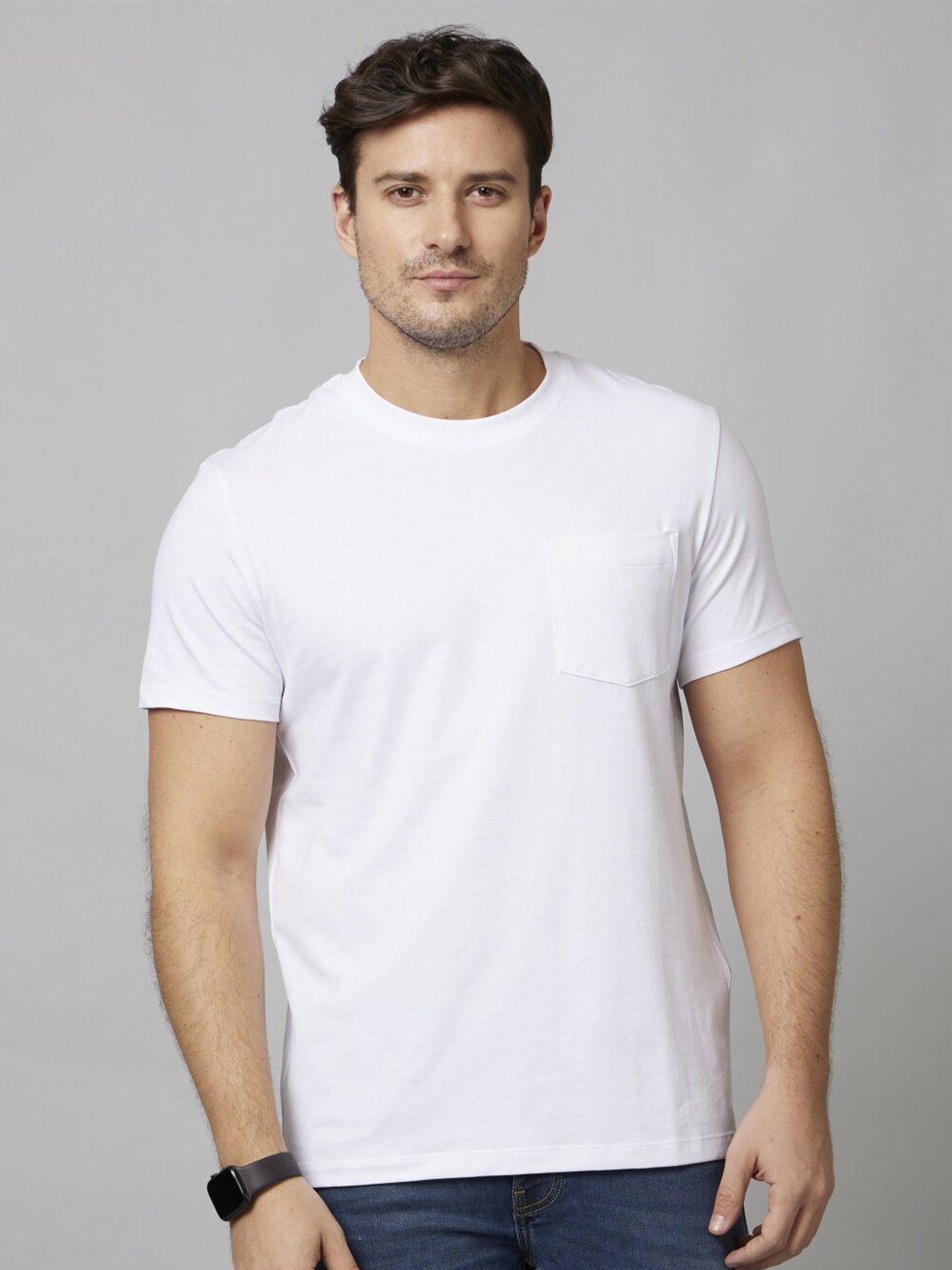 

Celio Solid Round Neck Pockets Cotton T-shirt, White