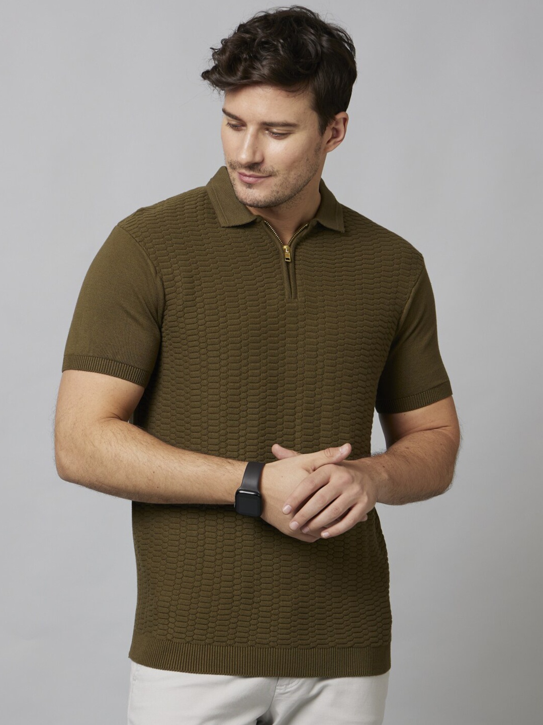 

Celio Solid Polo Collar Cotton T-shirt, Khaki