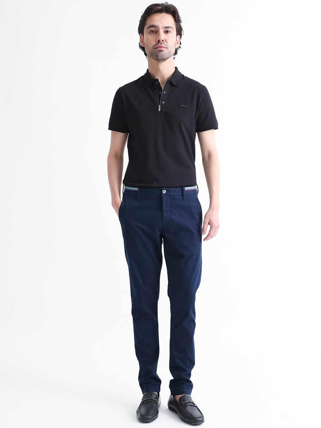 

RARE RABBIT Men Slim Fit Regular Cotton Trousers, Navy blue