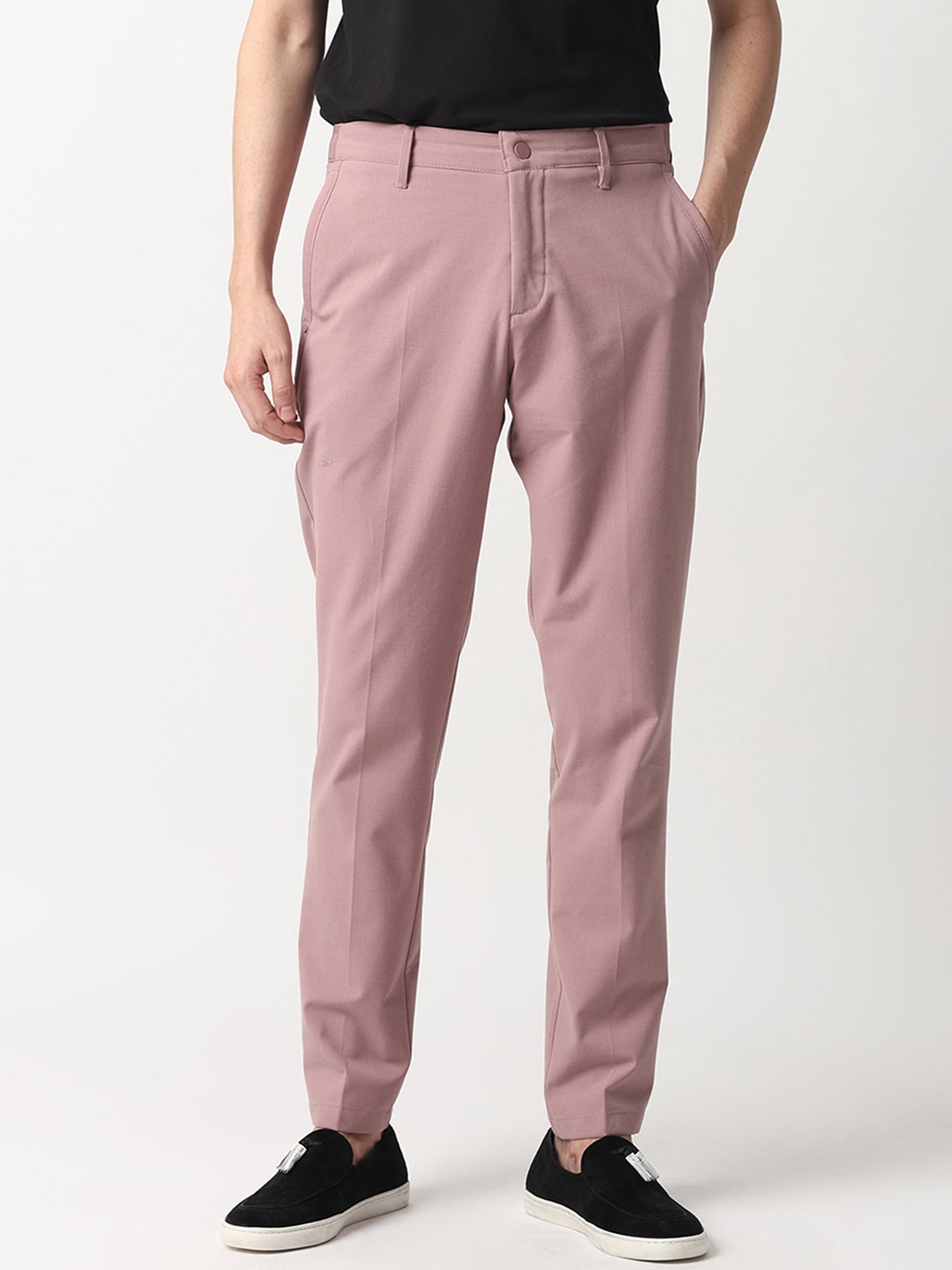 

RARE RABBIT Men Drivers Mid Rise Cotton Slim Fit Trousers, Pink