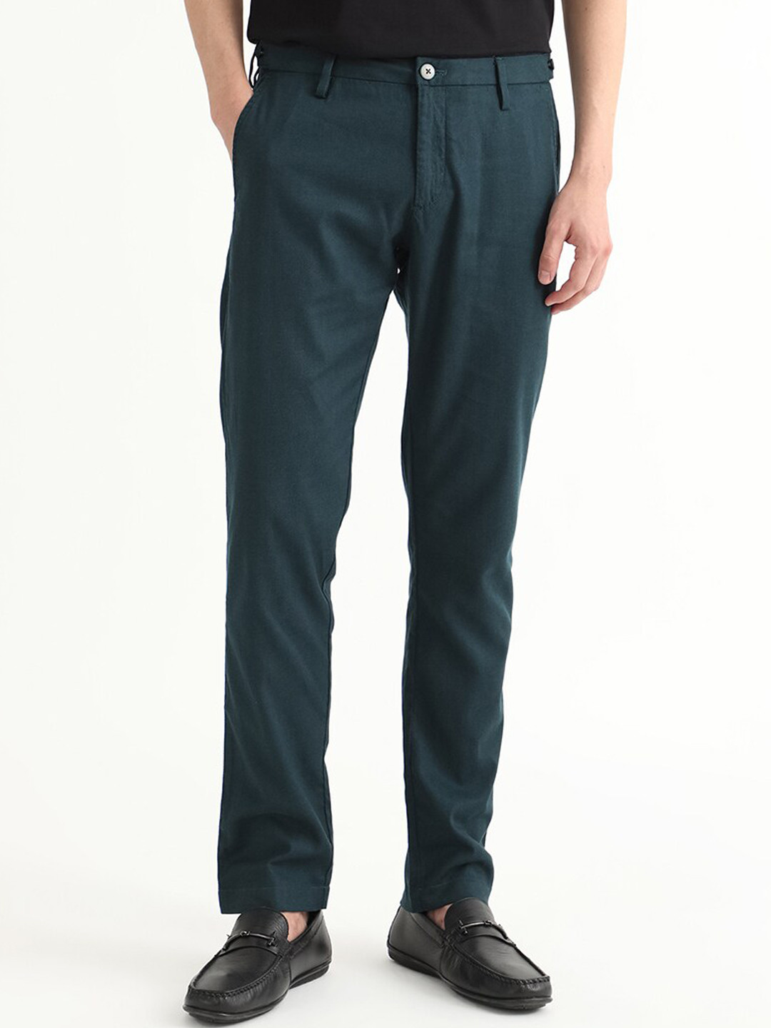 

RARE RABBIT Cellular Mid Rise Cotton Slim Fit Trouser, Teal