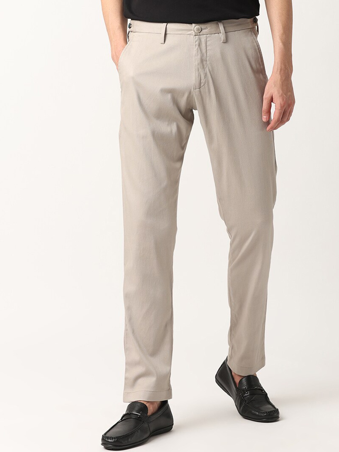 

RARE RABBIT Men Mid Rise Cotton Slim Fit Trousers, Beige