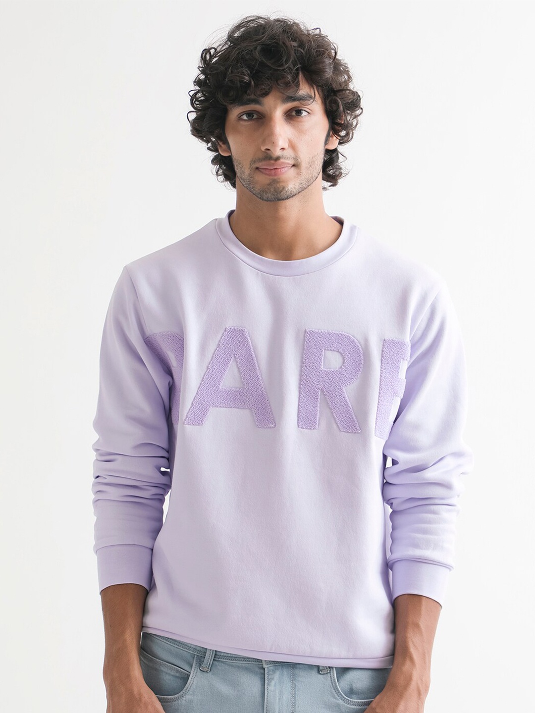 

RARE RABBIT Men Tisot Typography Printed Sweatshirt, Purple