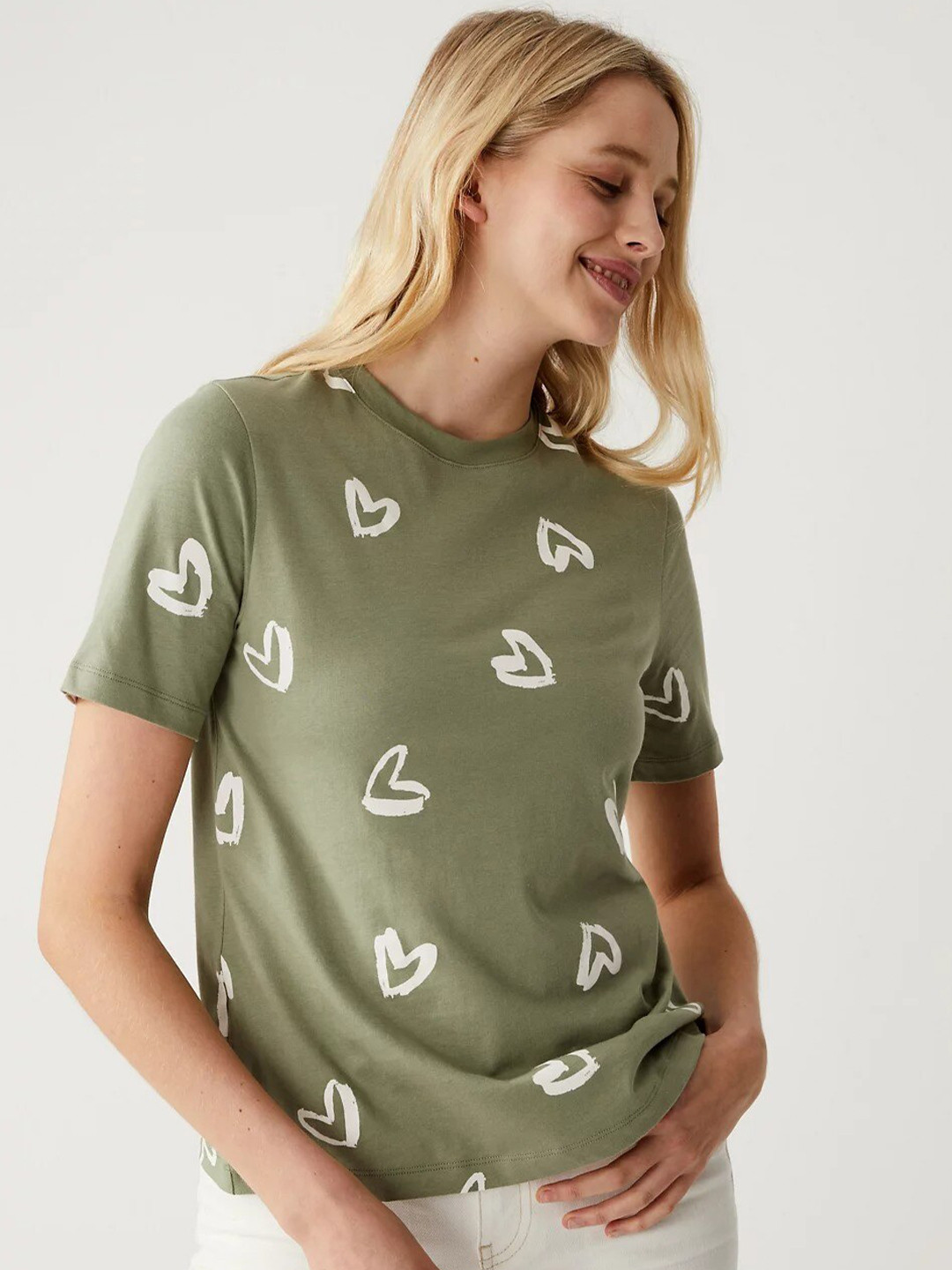

Marks & Spencer Conversational Printed Pure Cotton T-shirt, Green