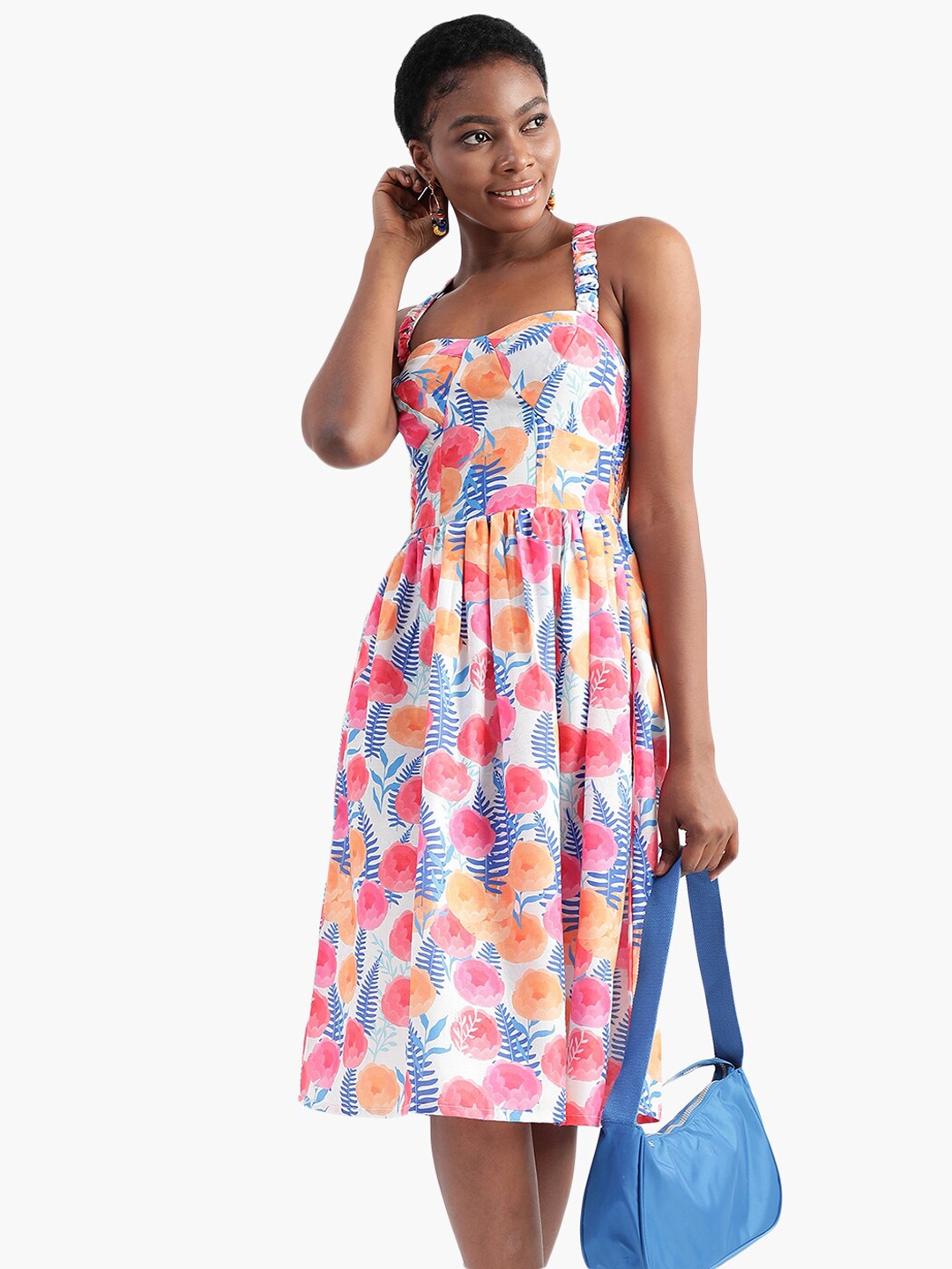 

Virgio Floral Printed Pure Cotton Fit & Flare Dress, White