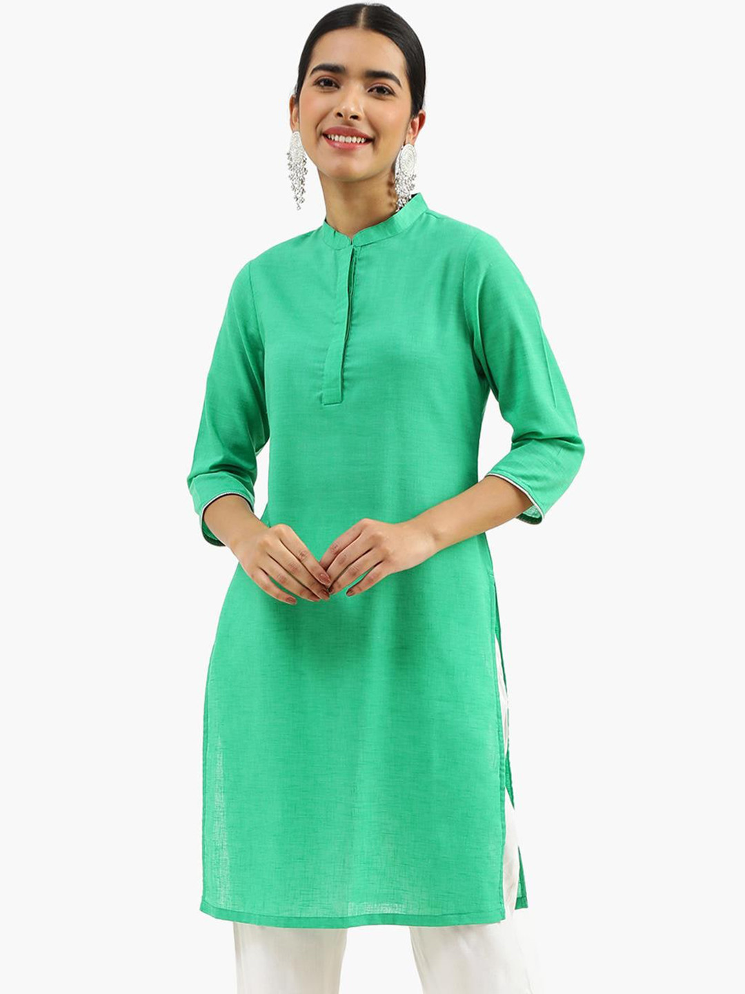 

Virgio Mandarin Collar Pure Cotton Straight Kurta, Green