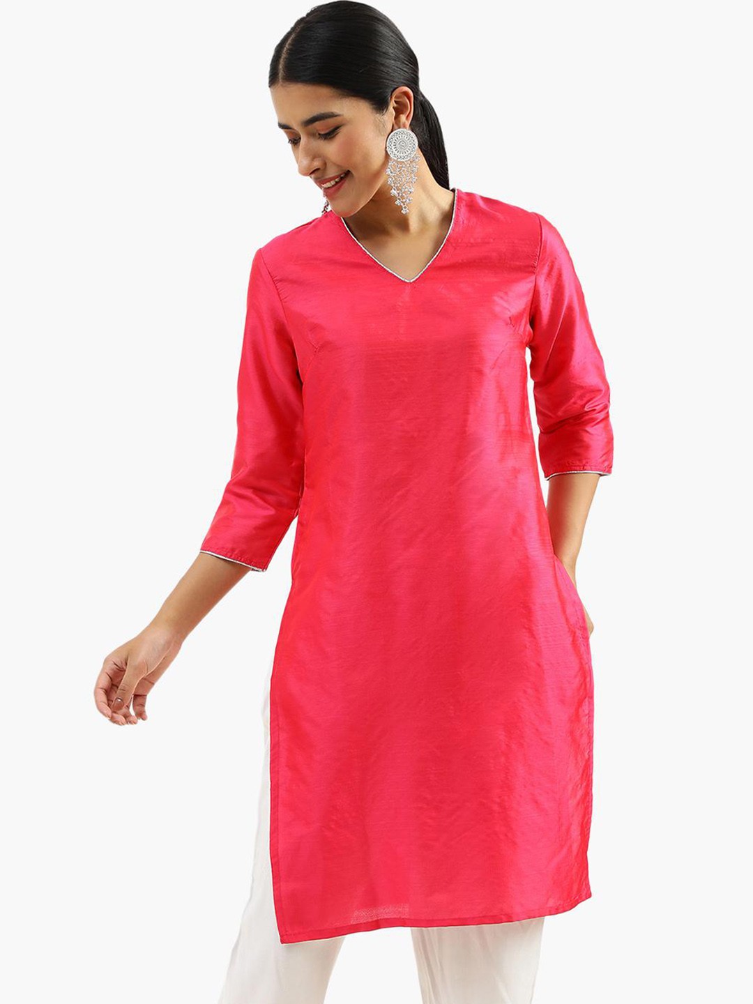 

Virgio V-Neck Straight Kurta, Pink