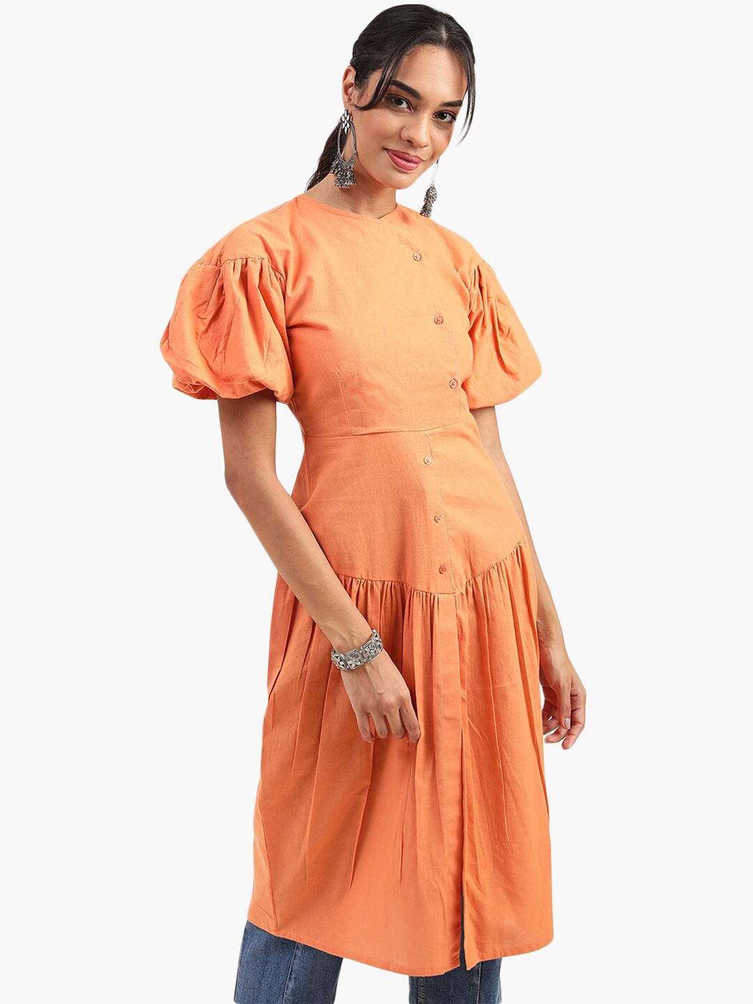 

Virgio Puff Sleeves A-line Kurta, Orange