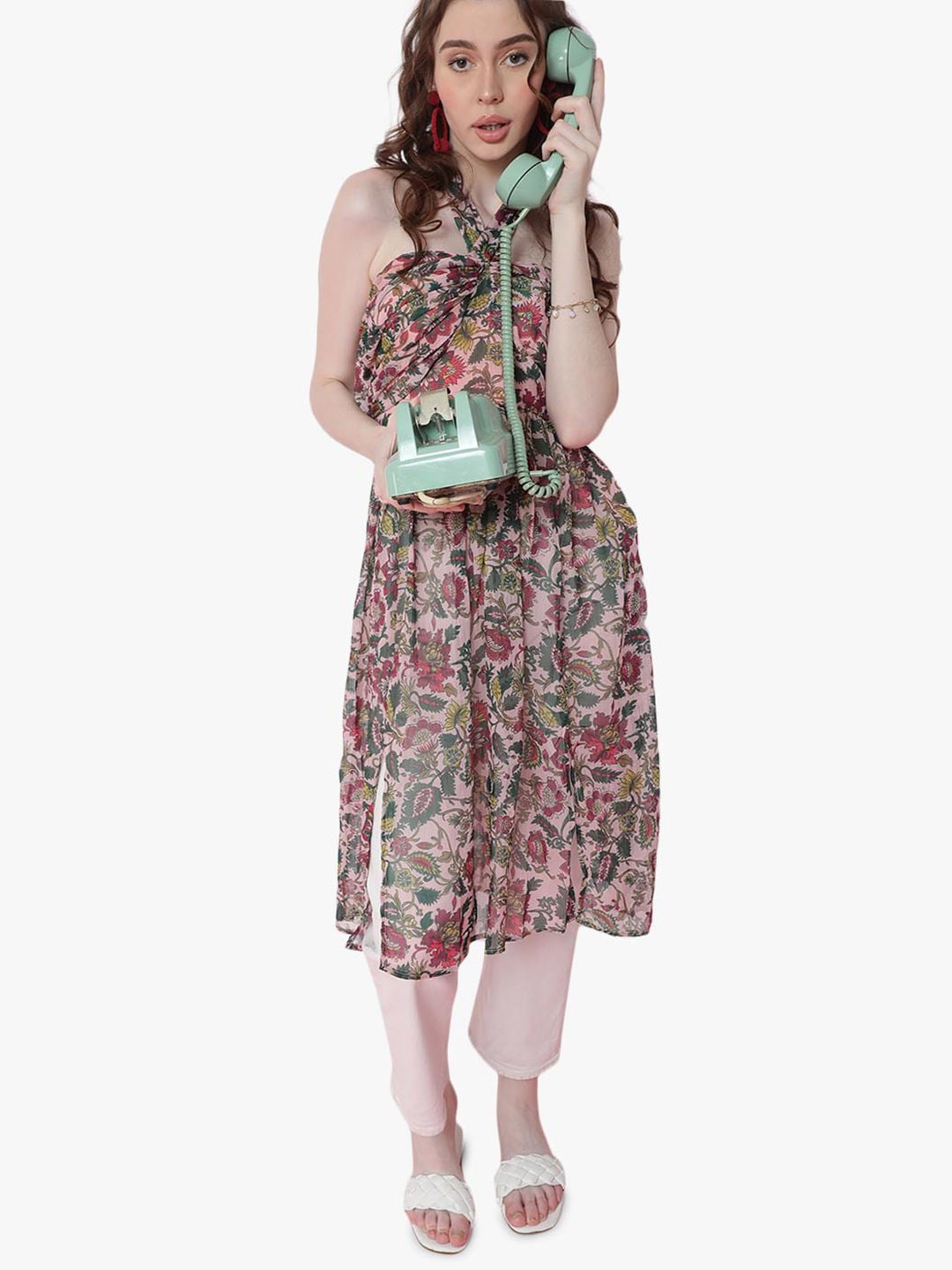 

Virgio Floral Printed Halter Neck Tunics, Pink