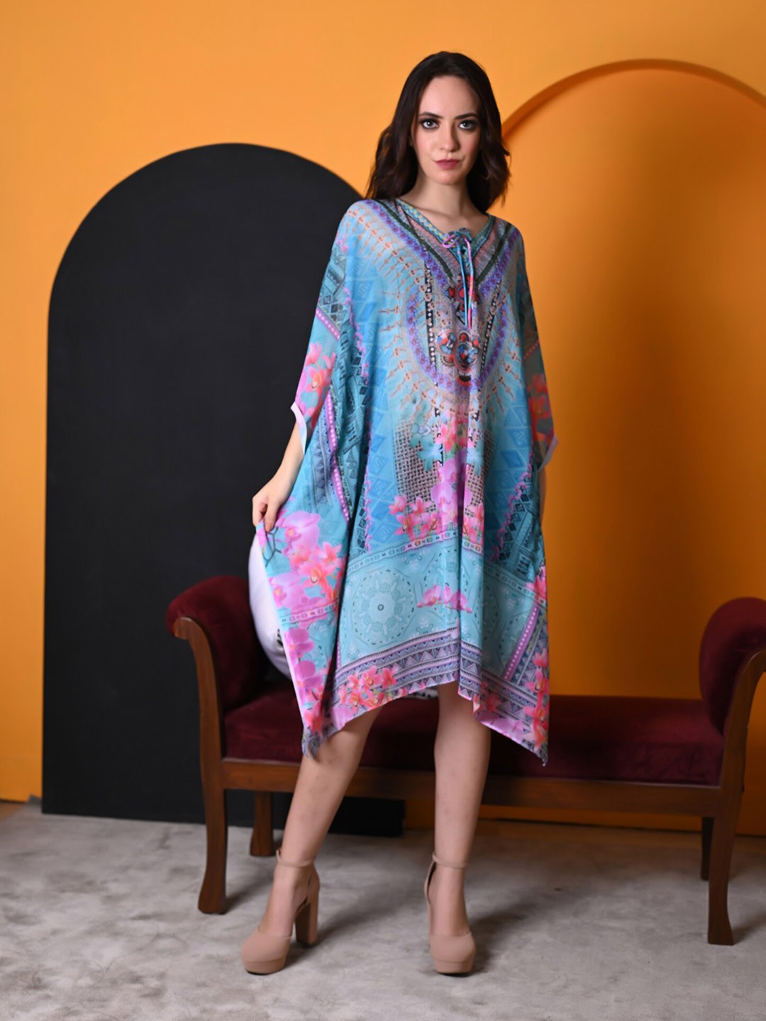 

Rajoria Instyle Floral Printed Georgette Kaftan Dress, Blue