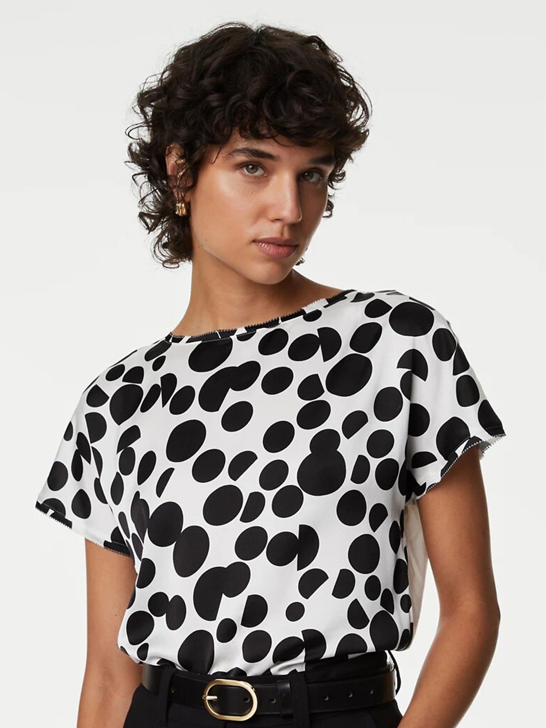 

Marks & Spencer Geometric Printed Extended Sleeves Top, Black