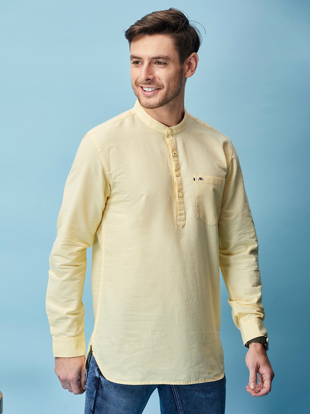 

MOZZO Band Collar Straight Kurta, Yellow