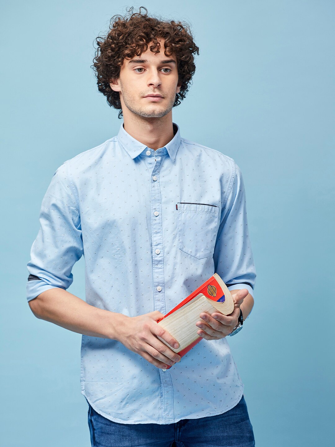 

MOZZO Classic Slim Fit Opaque Conversational Printed Cotton Casual Shirt, Blue