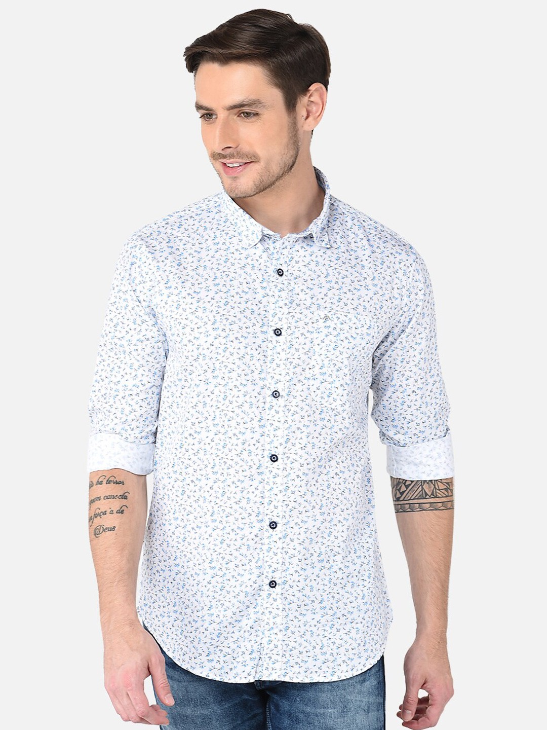 

MOZZO Classic Slim Fit Floral Printed Cotton Casual Shirt, Yellow