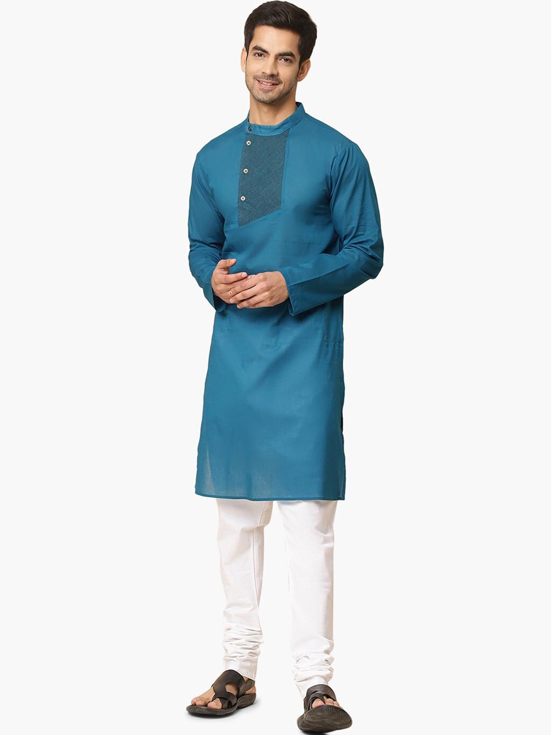 

Virgio Mandarin Collar Pure Cotton Straight Kurta, Blue